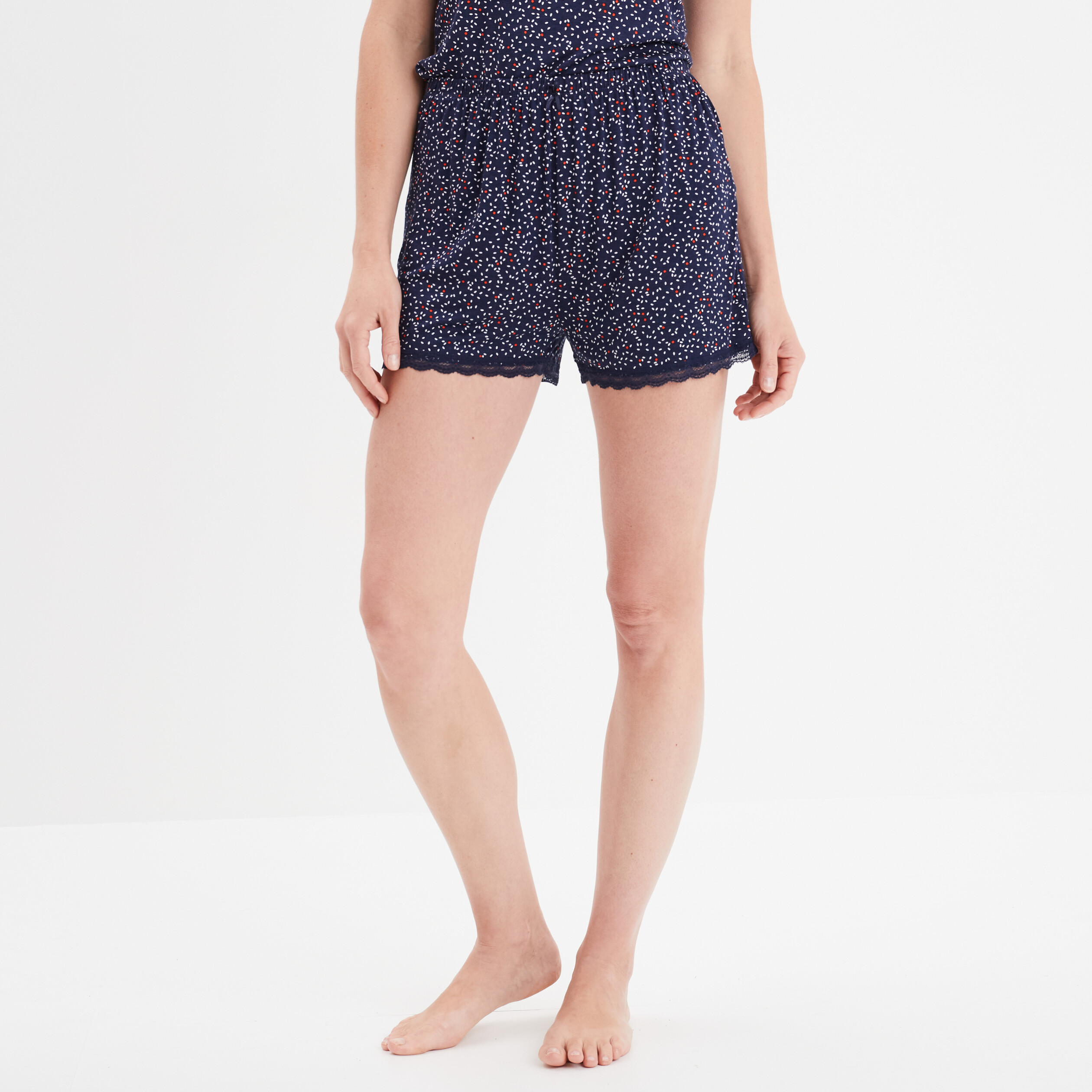 bas de pyjama short details dentelle bleu marine femme Bas de pyjama short détails dentelle bleu marine femme