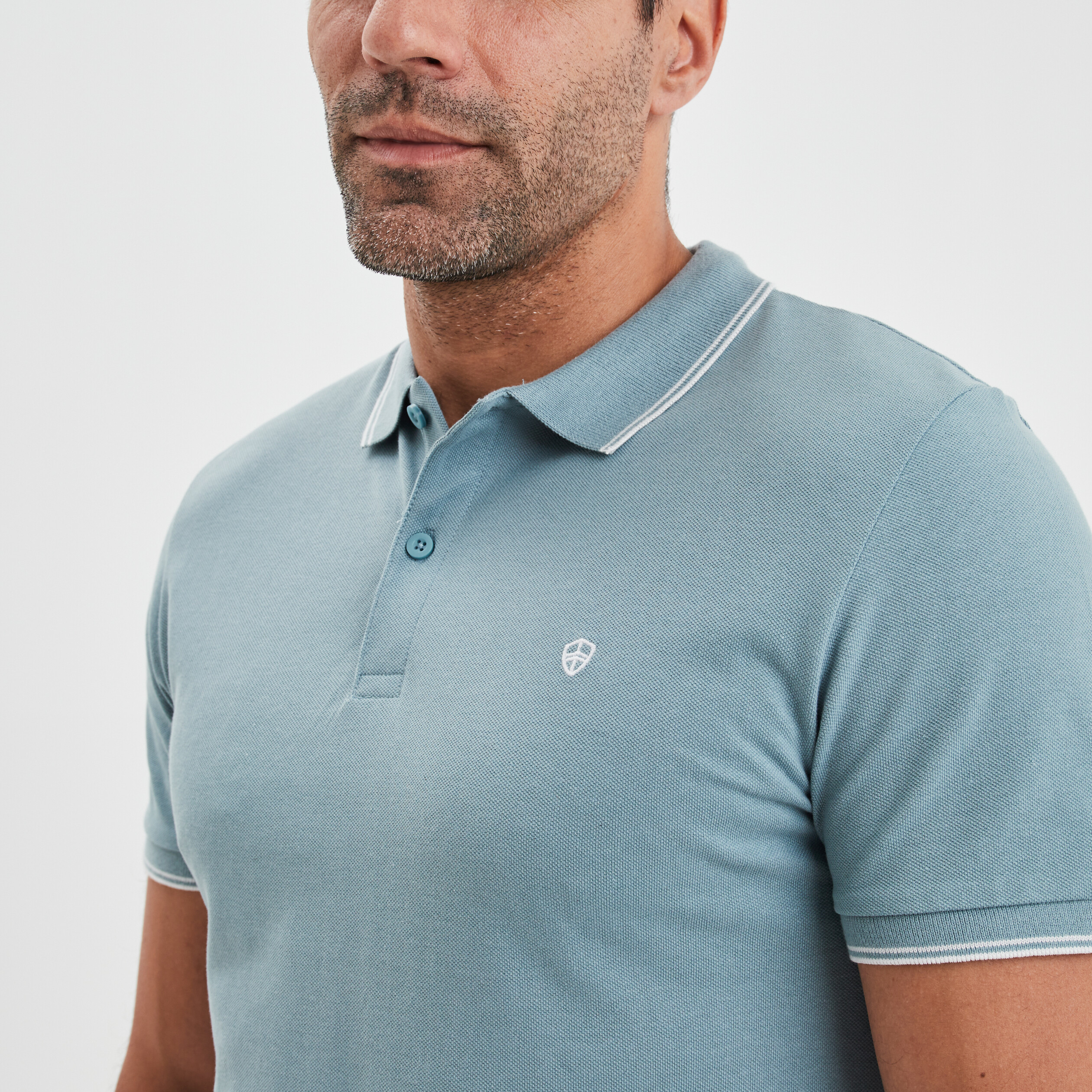 Polo piqu&eacute; coton manches courtes gris homme