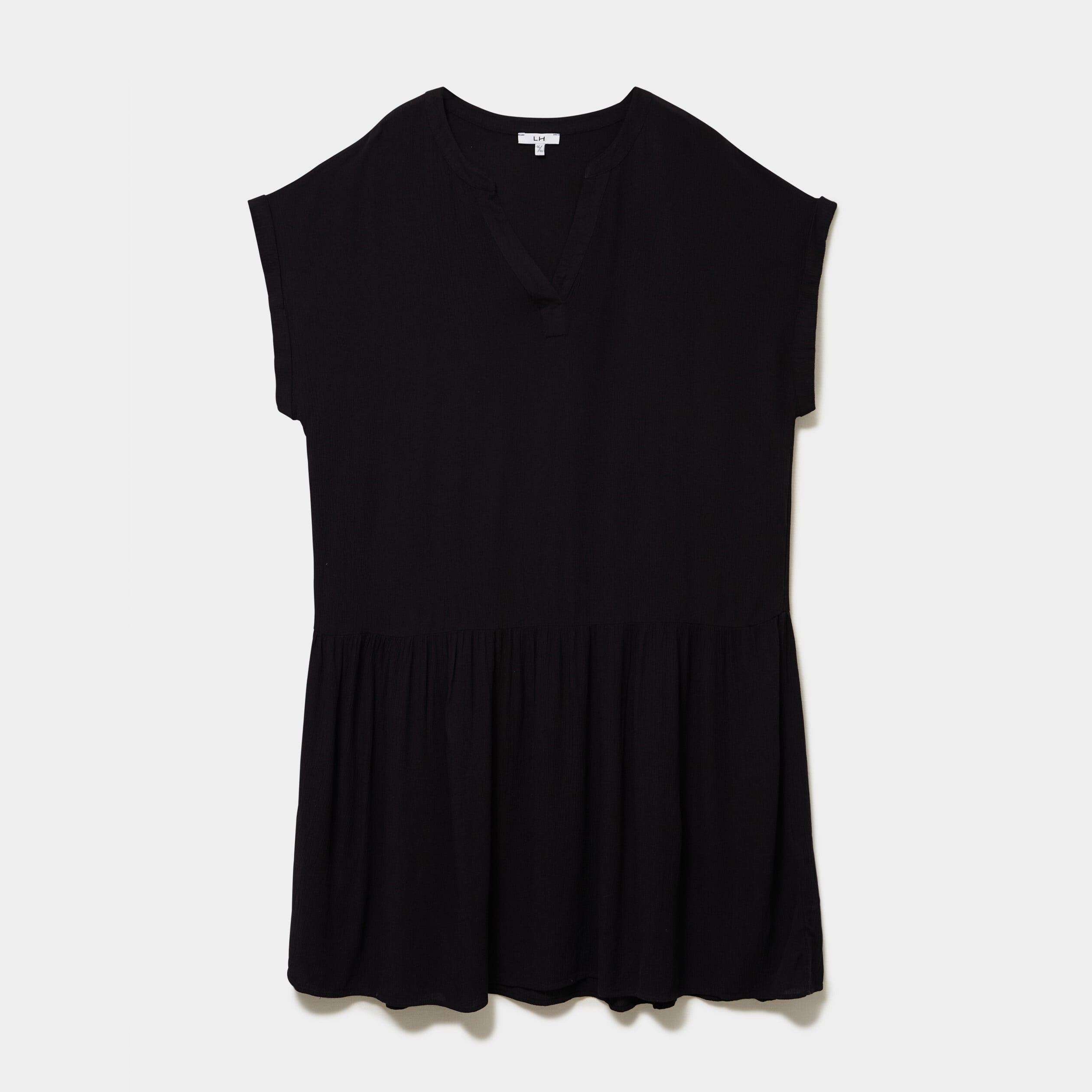 Robe courte fluide &eacute;vas&eacute;e col tunisien noir femme grande taille