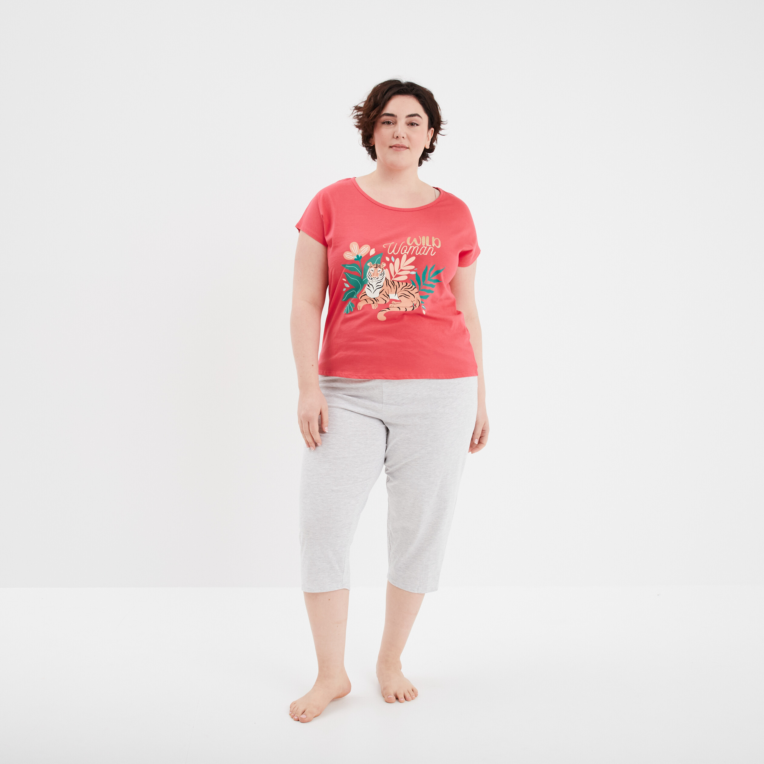 ensemble pyjama corsaire 2 pieces rose vif femmegt Ensemble pyjama corsaire 2 pièces rose vif femme grande taille