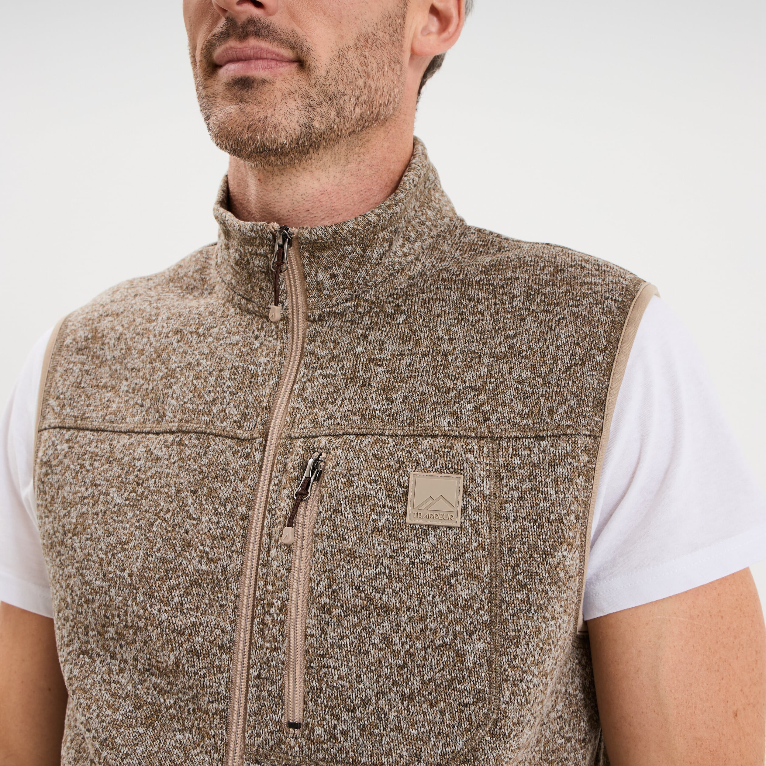 Gilet sans manches col montant marron homme