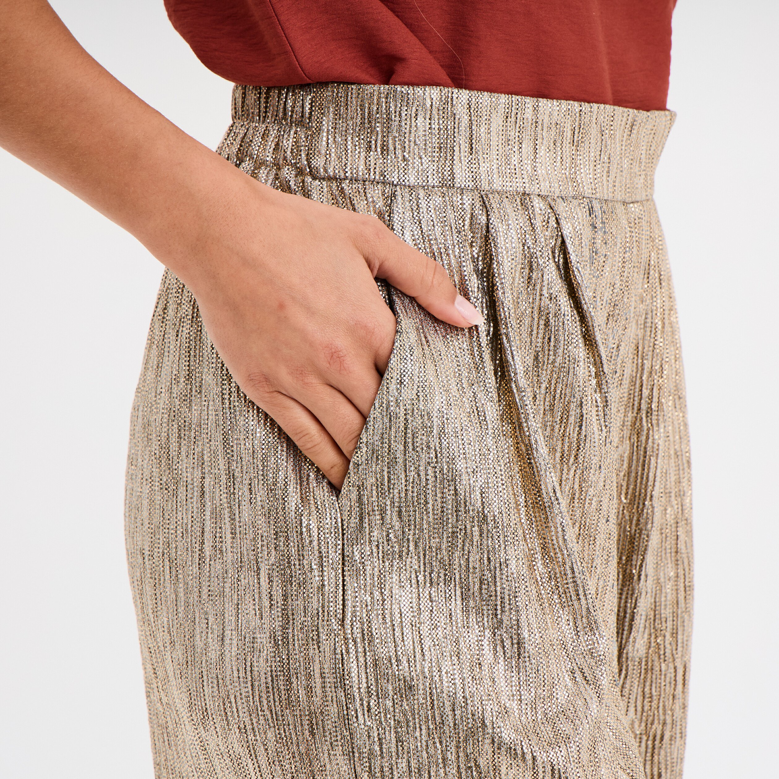 pantalon fluide large jaune or femme Pantalon fluide large jaune or femme