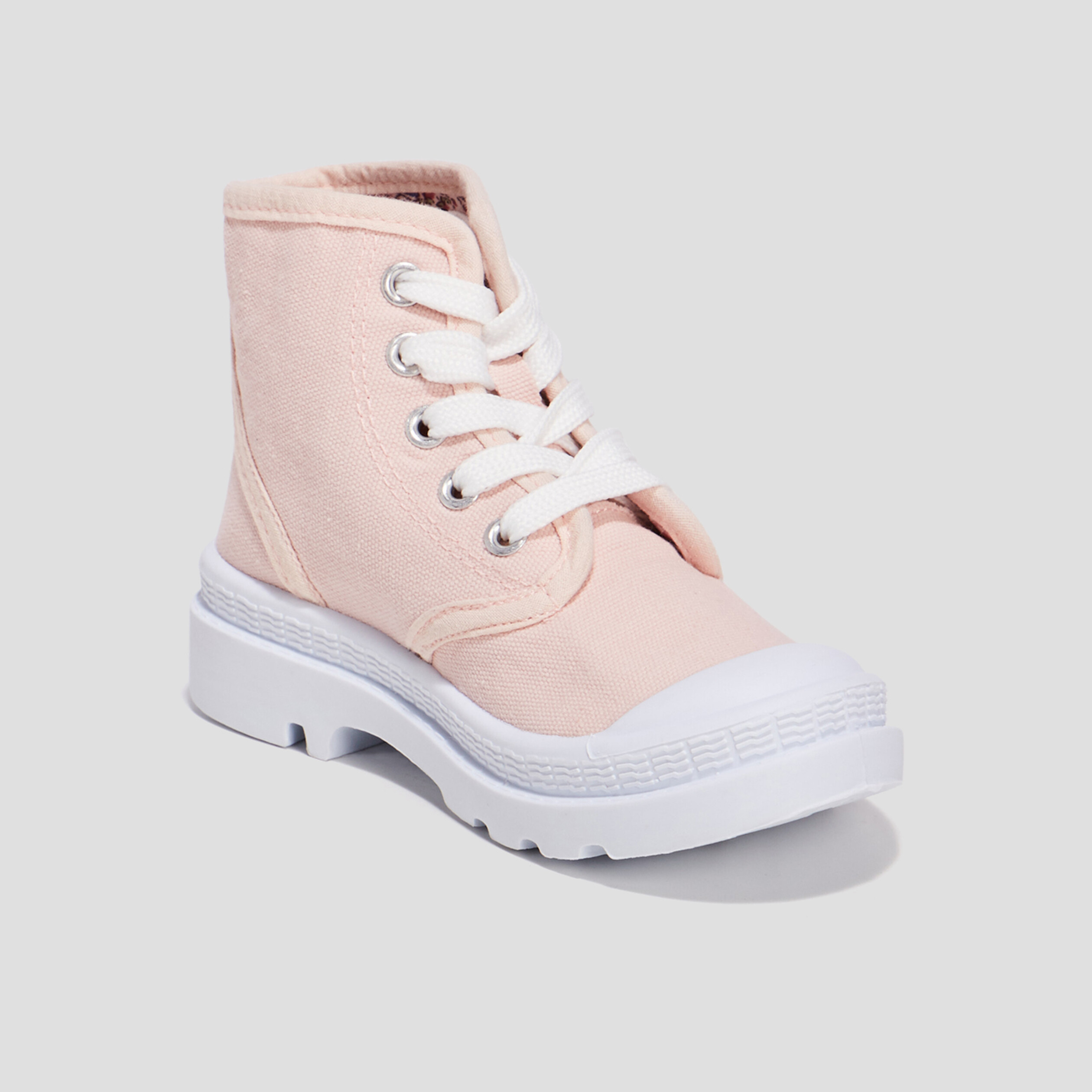 Baskets montantes a lacets en toile rose fille