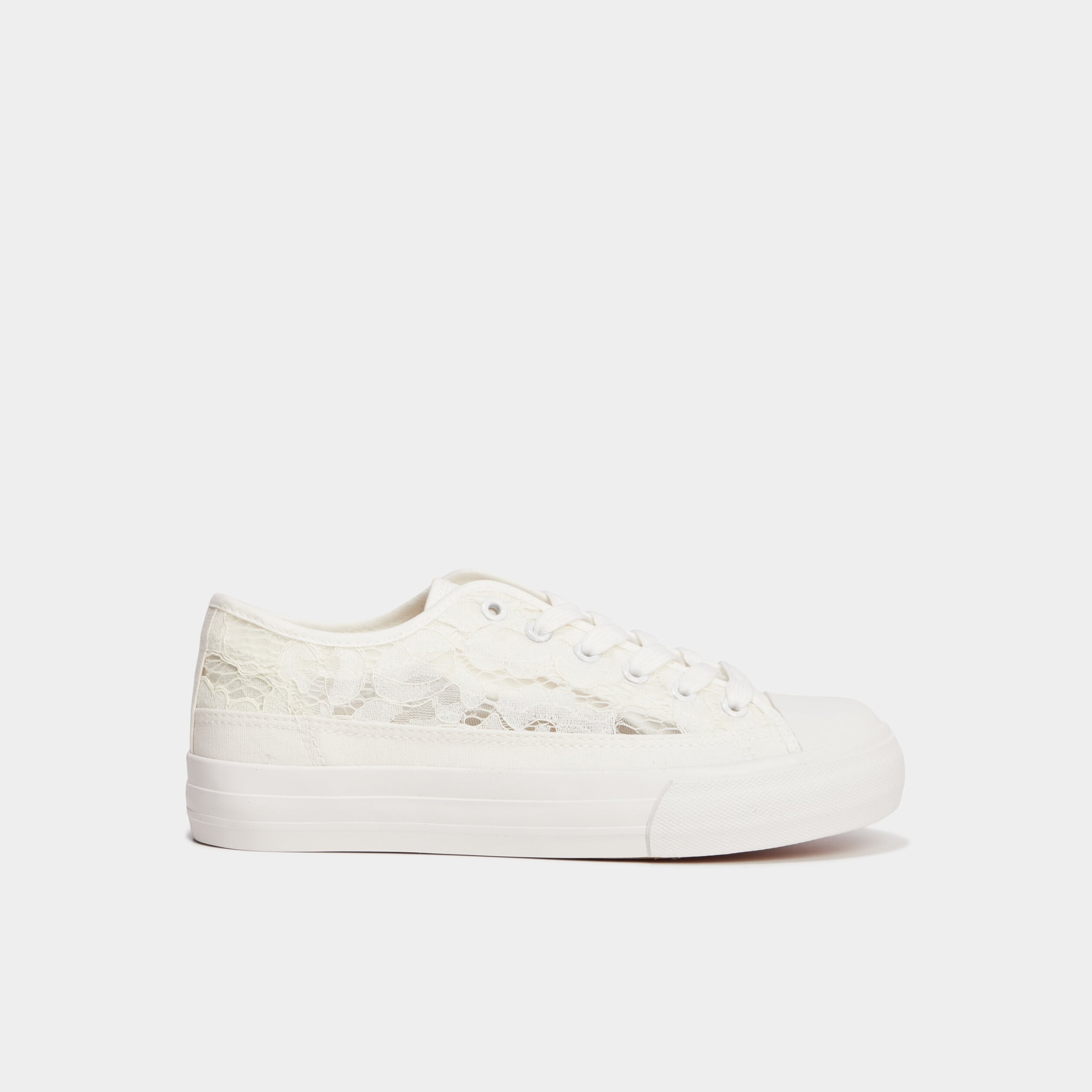 Tennis en toile dentelle &agrave; lacets blanc femme