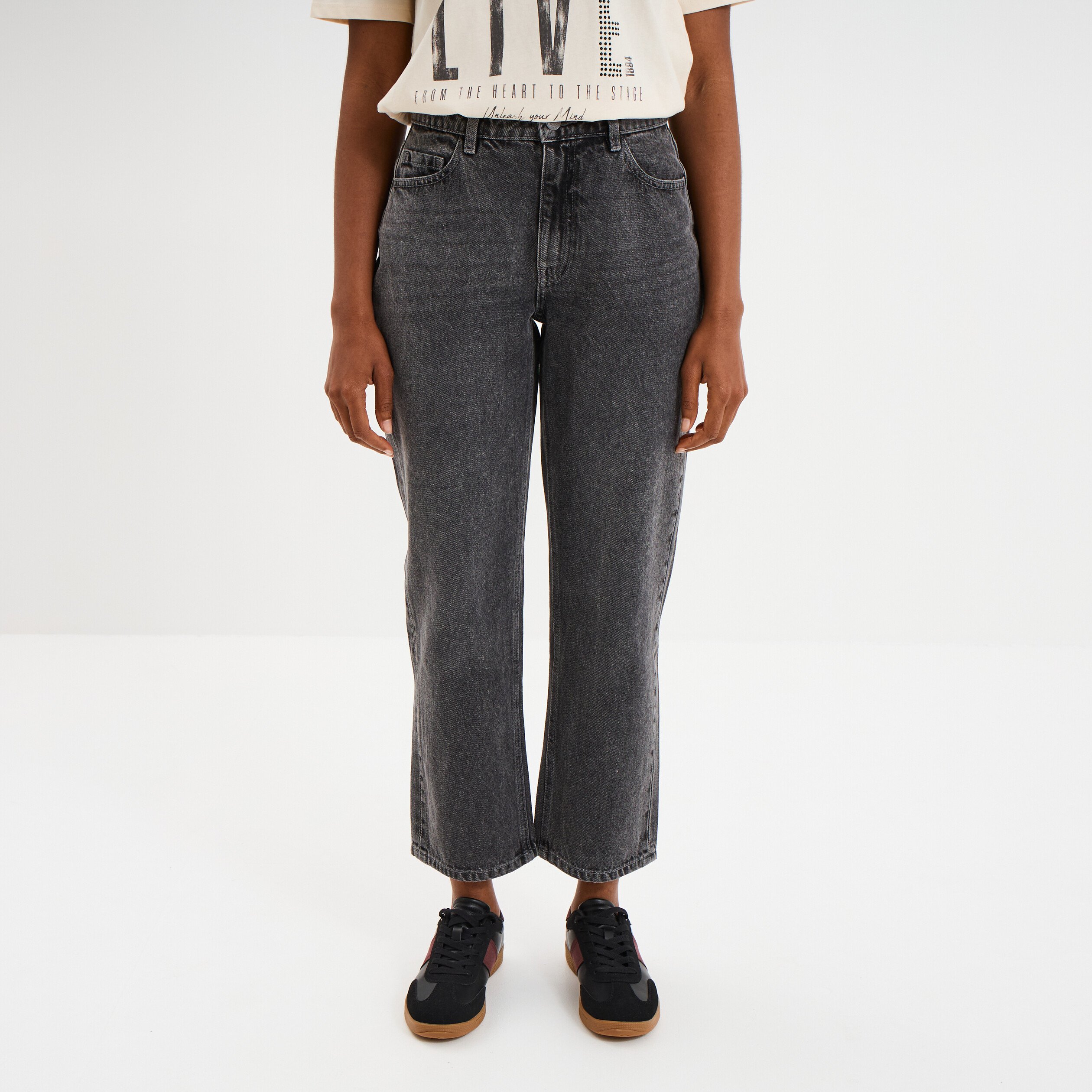 jeans droit 78eme coton denim gris femme Jeans droit 7/8ème coton denim gris femme
