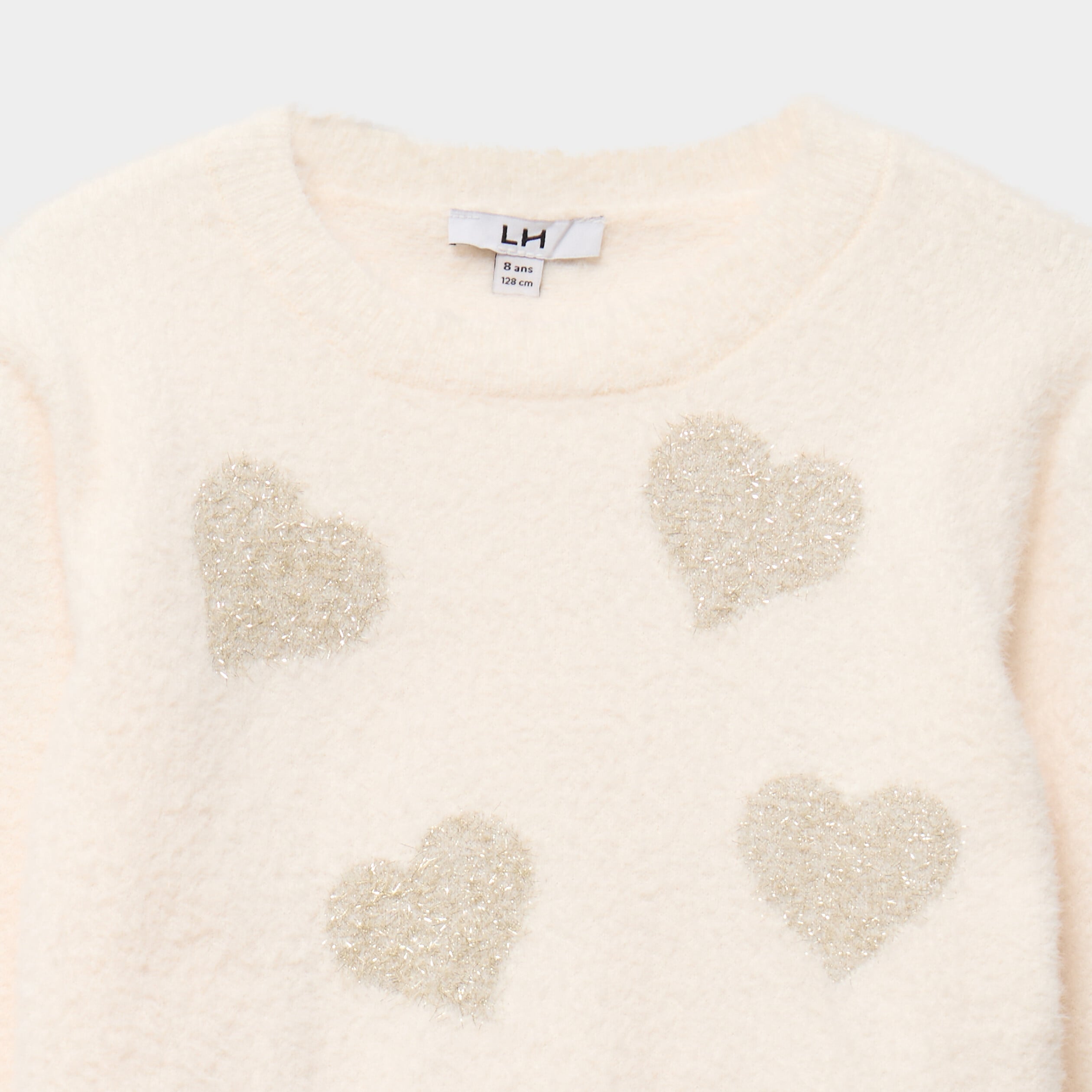 Pull duveteux manches longues blanc fille