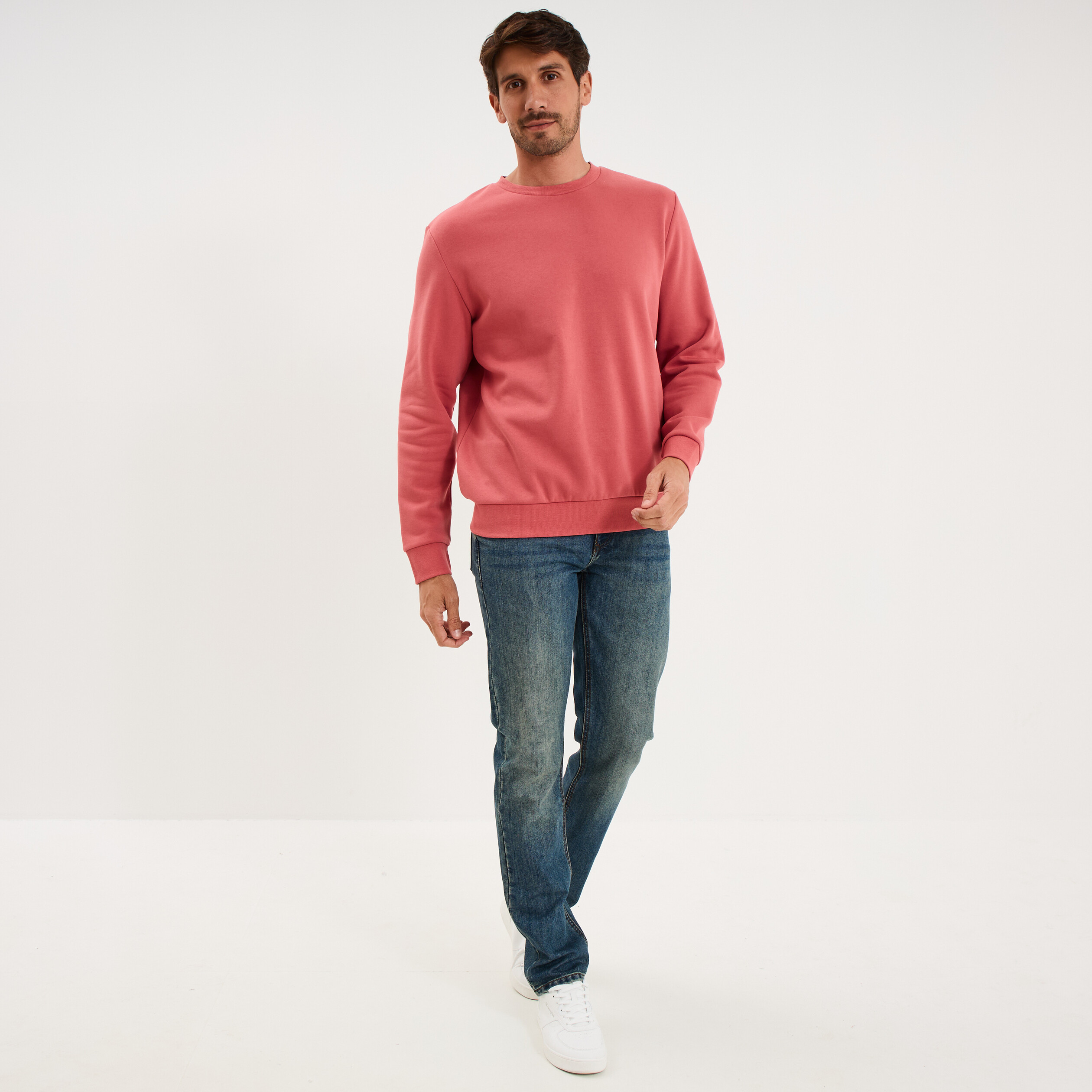 Sweat molleton col rond vieux rose homme