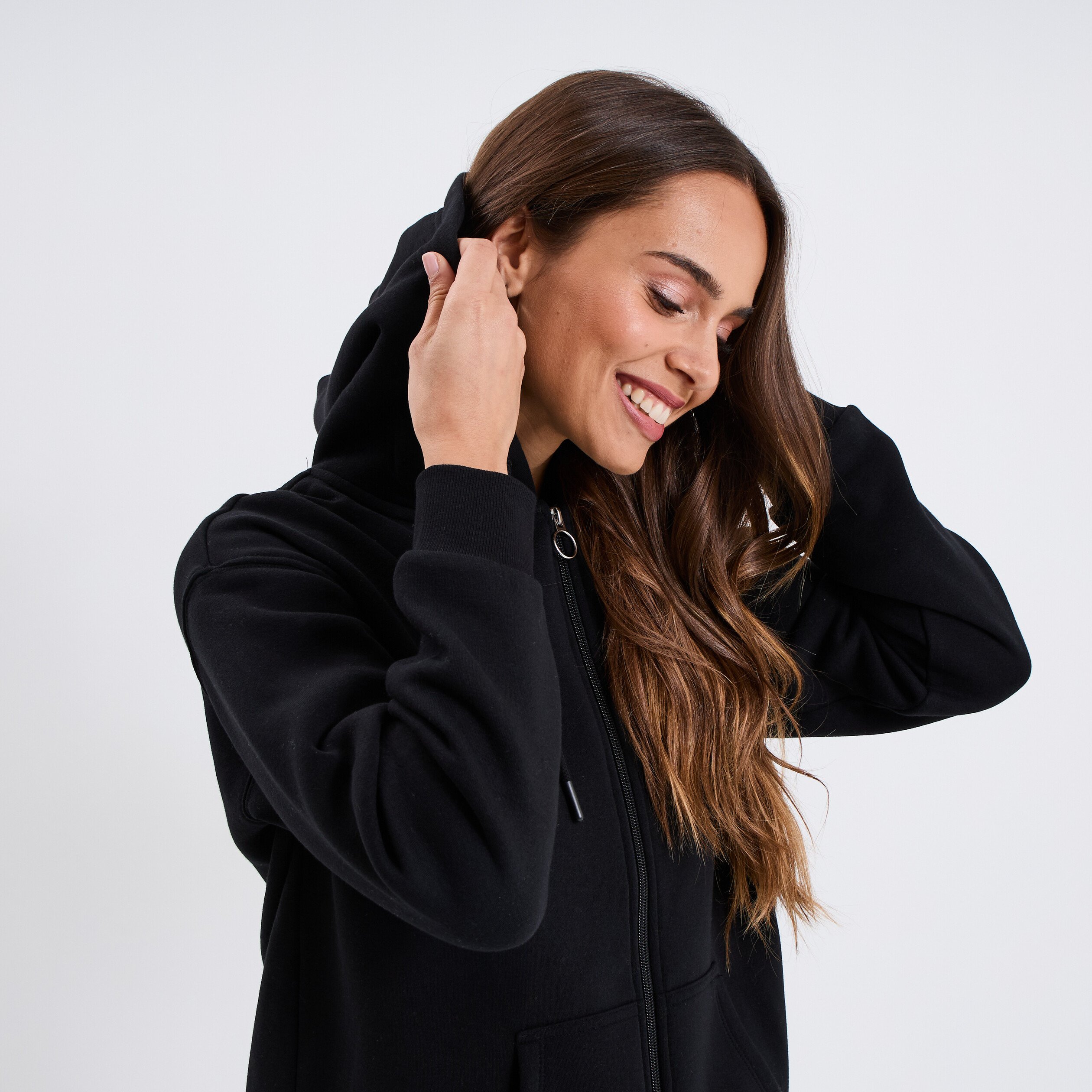 sweat zippe a capuche molleton noir femme Sweat zippé à capuche molleton noir femme