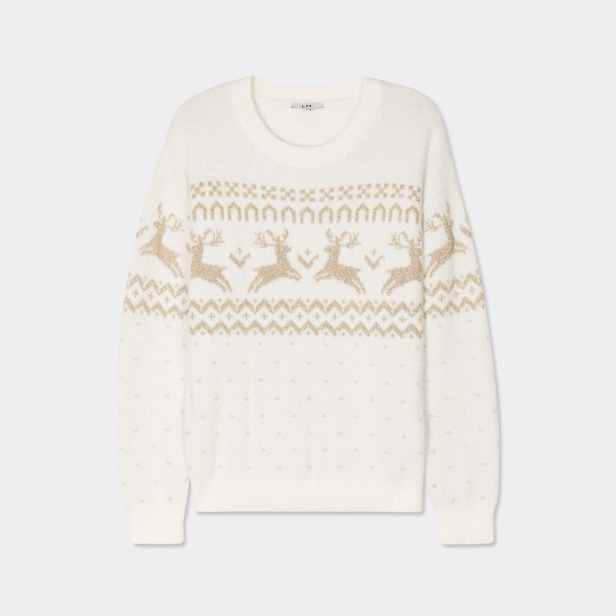 pull noel col rond manches longues blanc femme Pull Noël col rond manches longues blanc femme