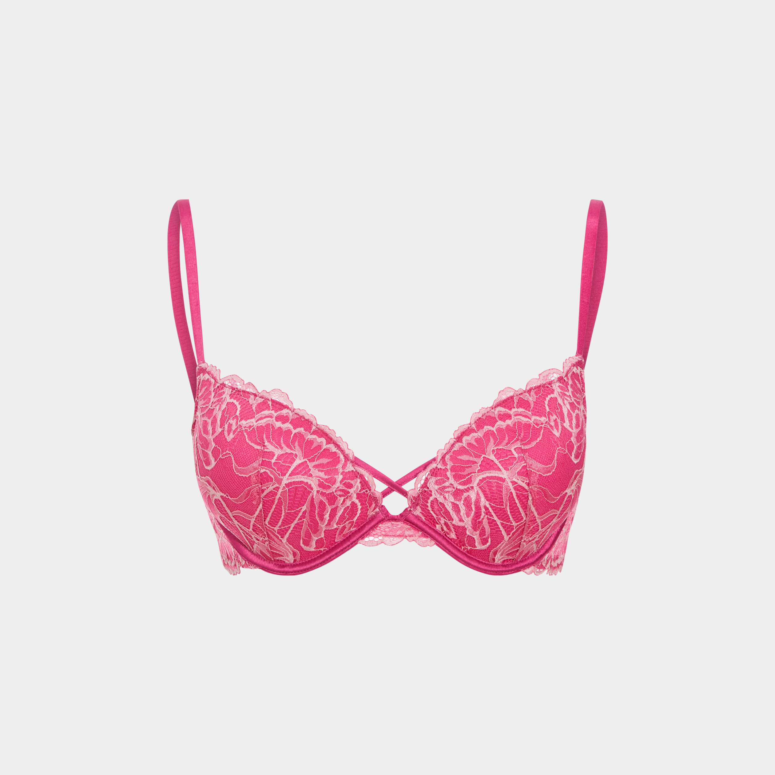 Soutien-gorge push-up padded &agrave; dentelle rose fushia femme