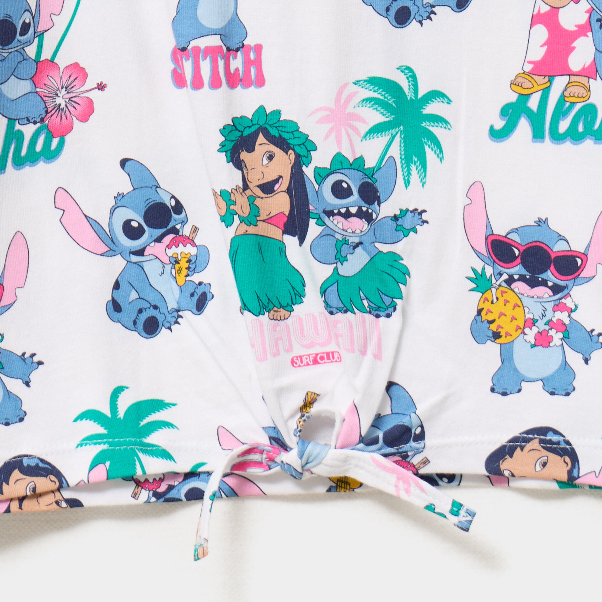 t shirt noue manches courtes stitch blanc fille T-shirt noué manches courtes Stitch blanc fille