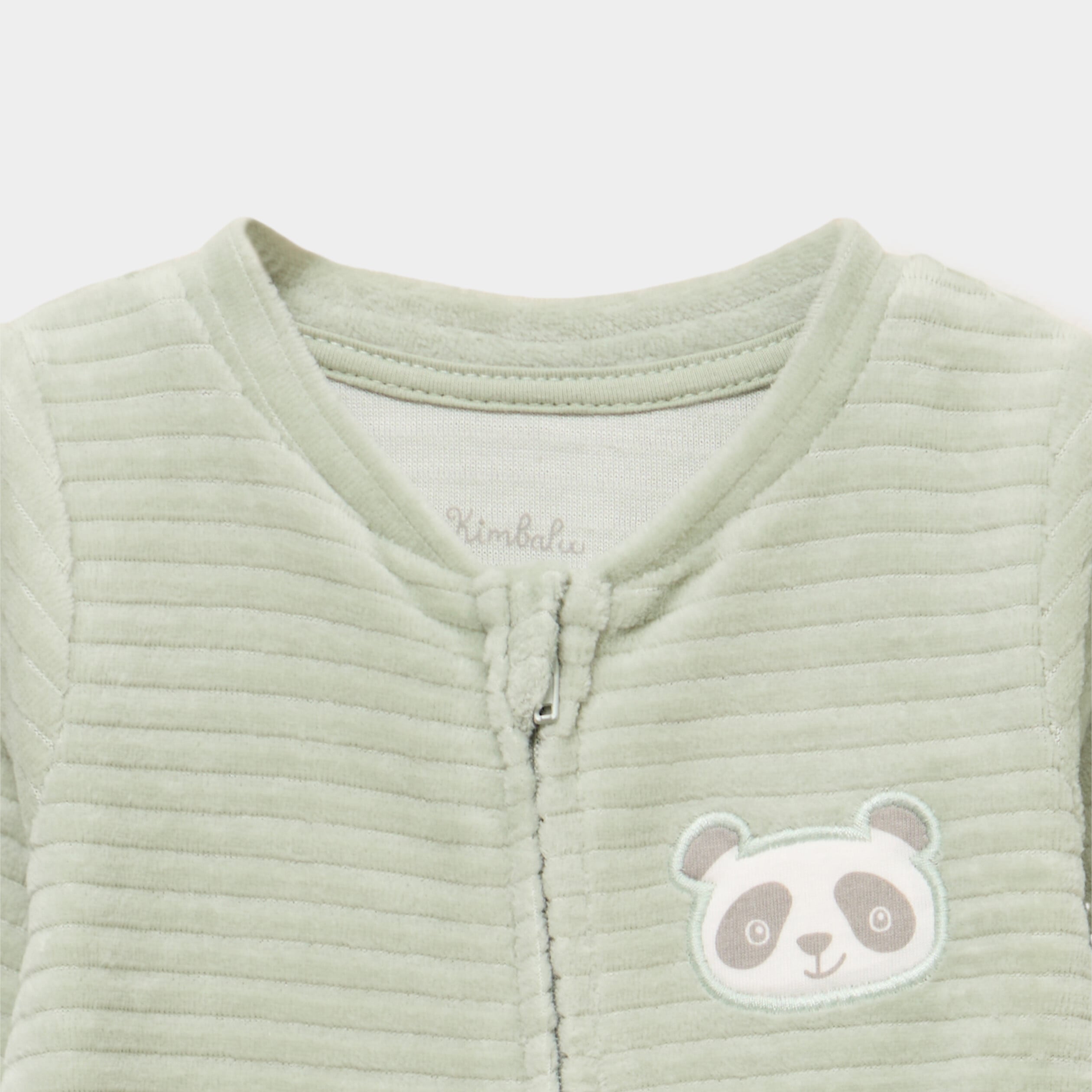 Dors-bien velours zipp&eacute; manches longues vert pastel b&eacute;b&eacute;