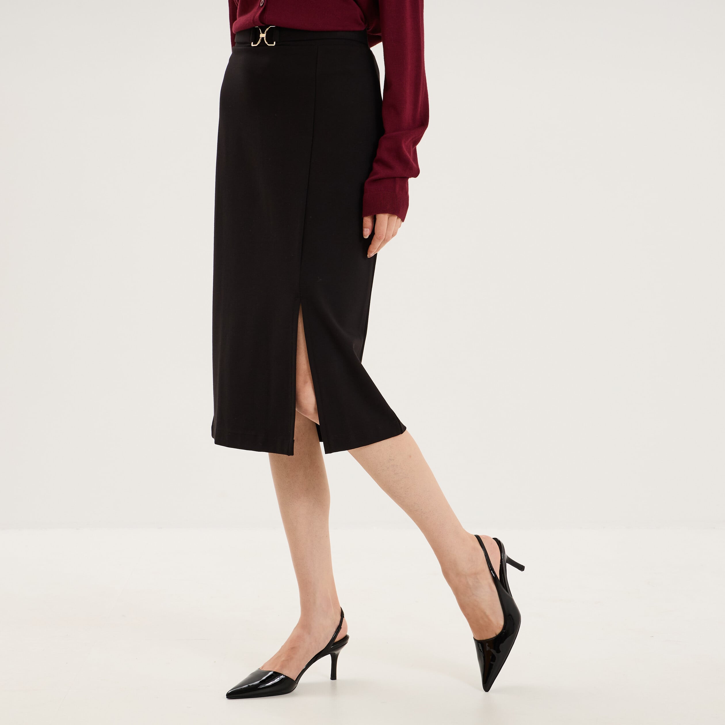 Jupe cintr&eacute;e taille &eacute;lastiqu&eacute;e noir femme