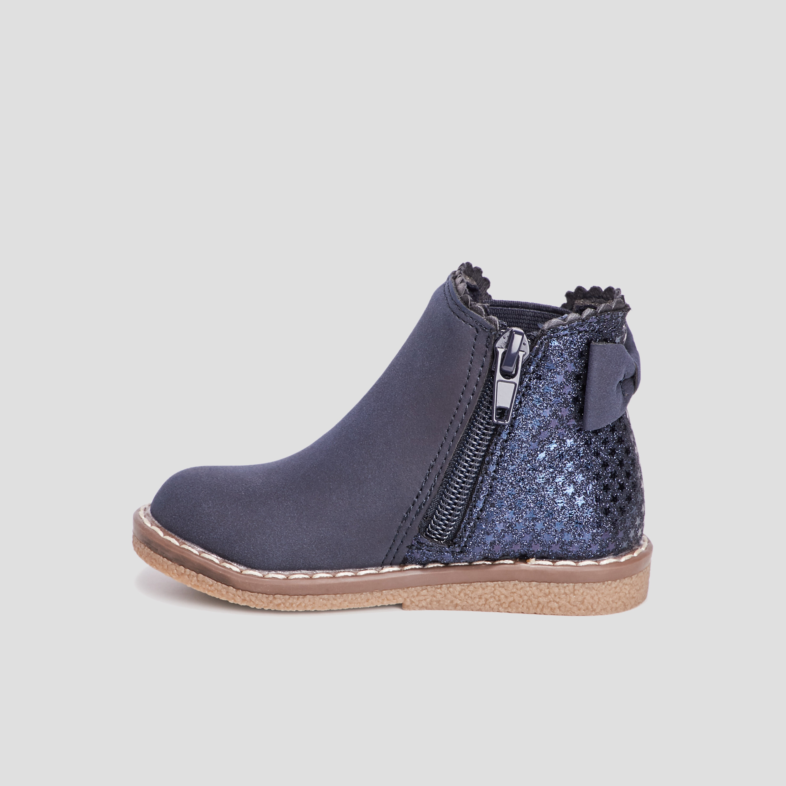 Bottines zipp&eacute;es avec noeud bleu b&eacute;b&eacute; fille