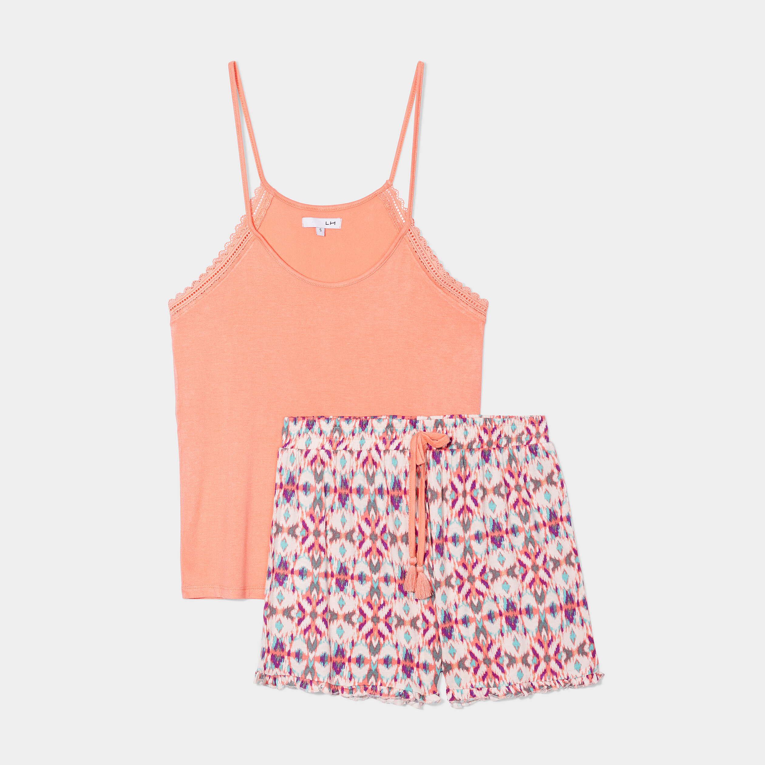 Ensemble pyjama 2 pièces orange clair femme