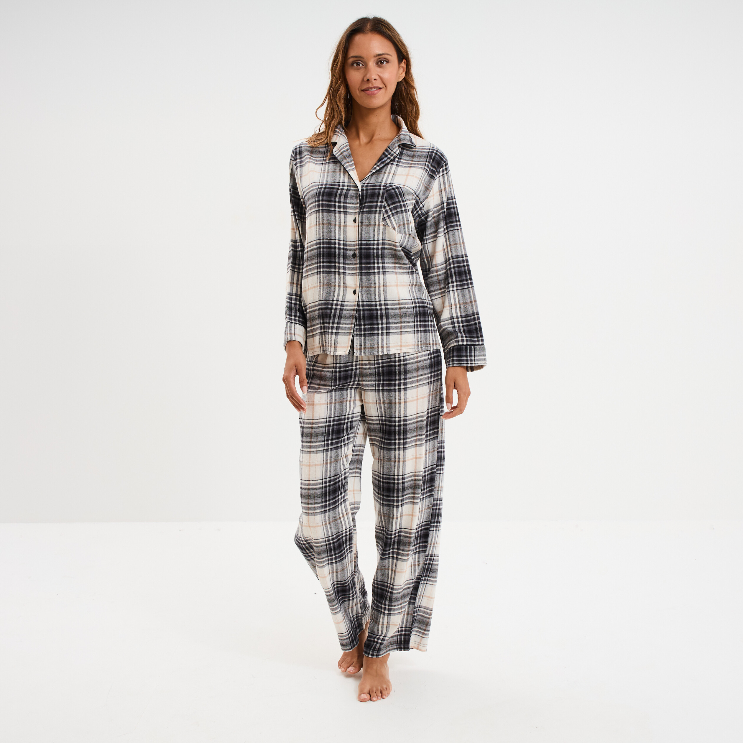 Ensemble pyjama chemise pantalon coton blanc femme