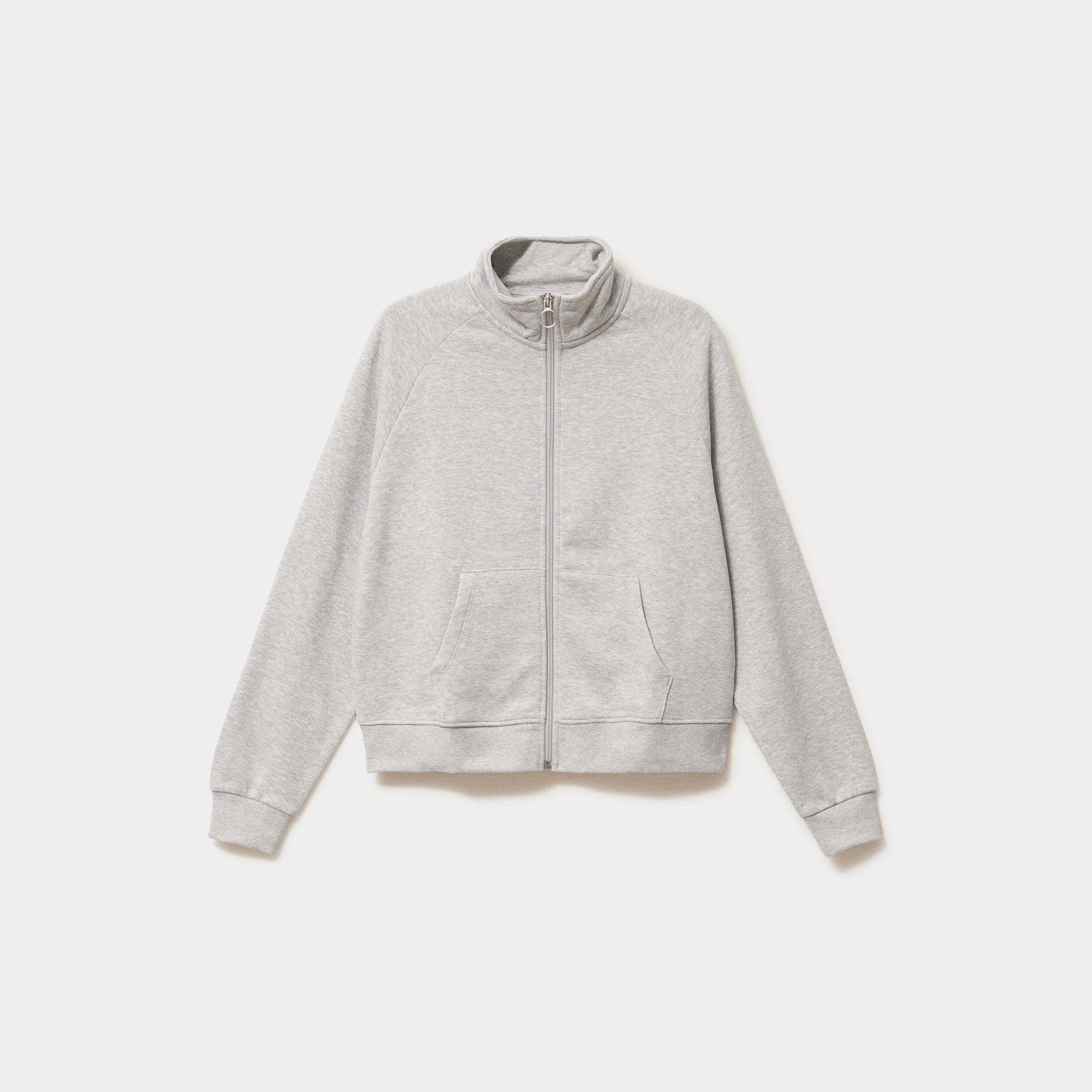 Sweat zipp&eacute; molleton col montant gris clair femme