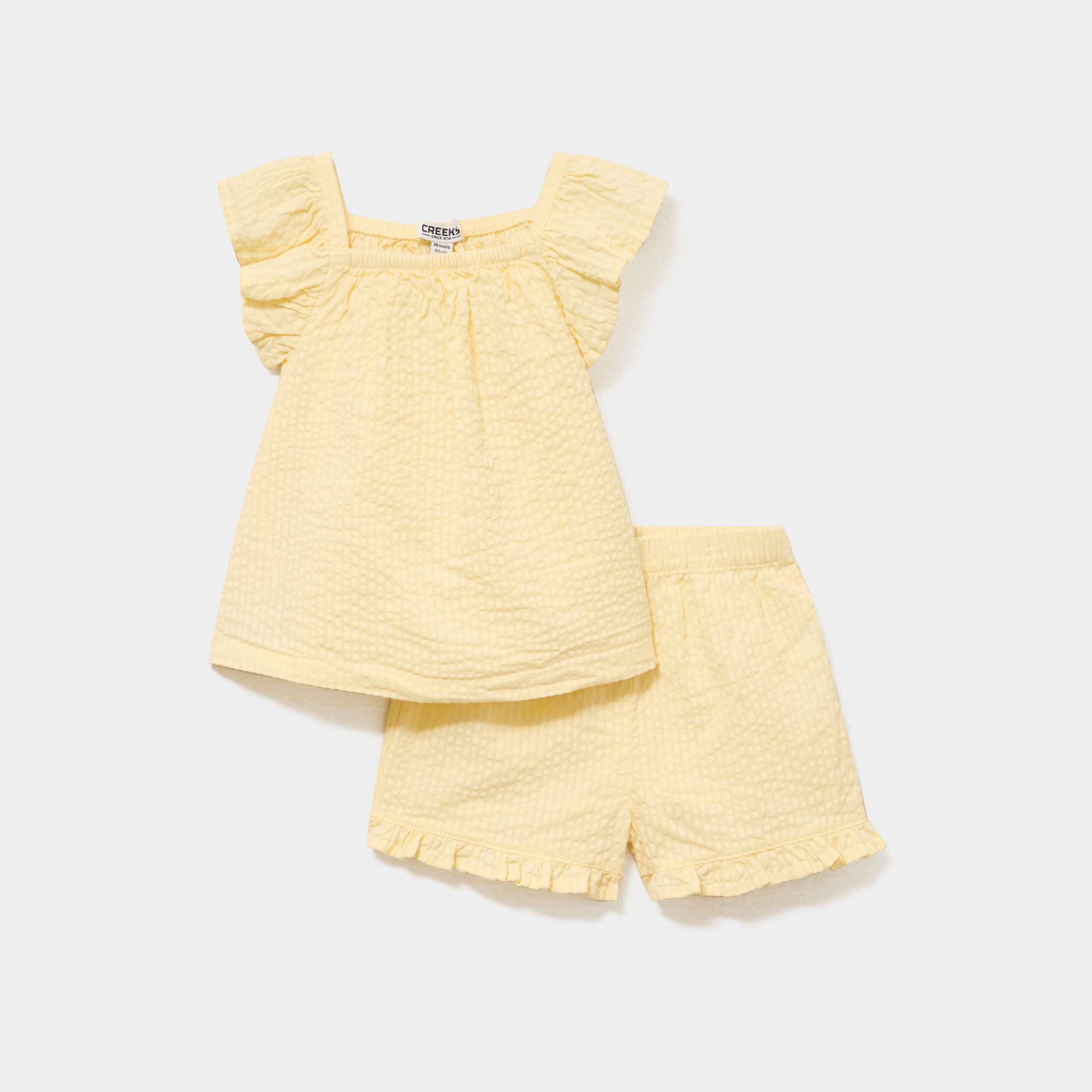 Ensemble 2 pi&egrave;ces d&eacute;bardeur short coton jaune clair b&eacute;b&eacute; fille