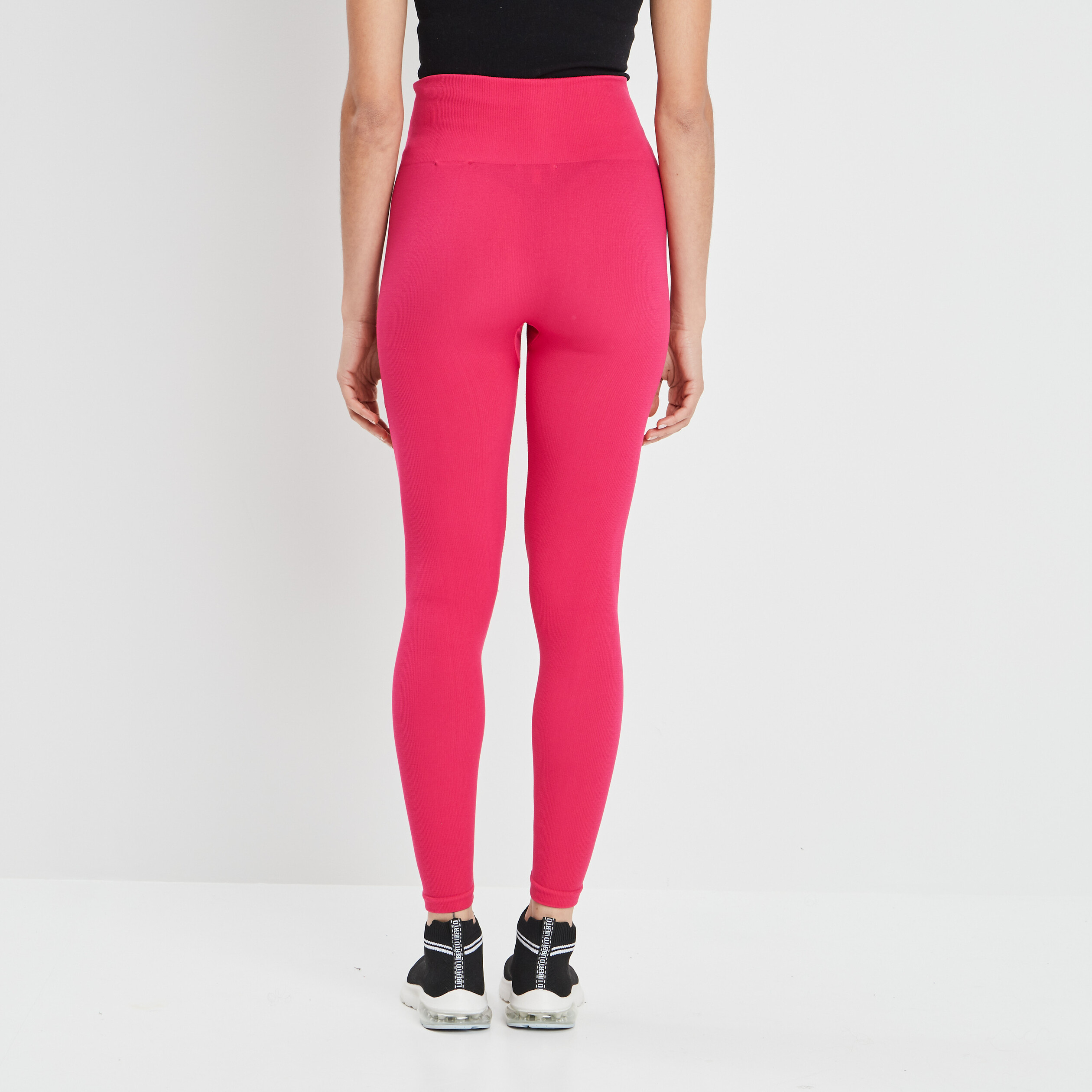 legging taille haute cotele rose cerise femme Legging taille haute côtelé rose cerise femme