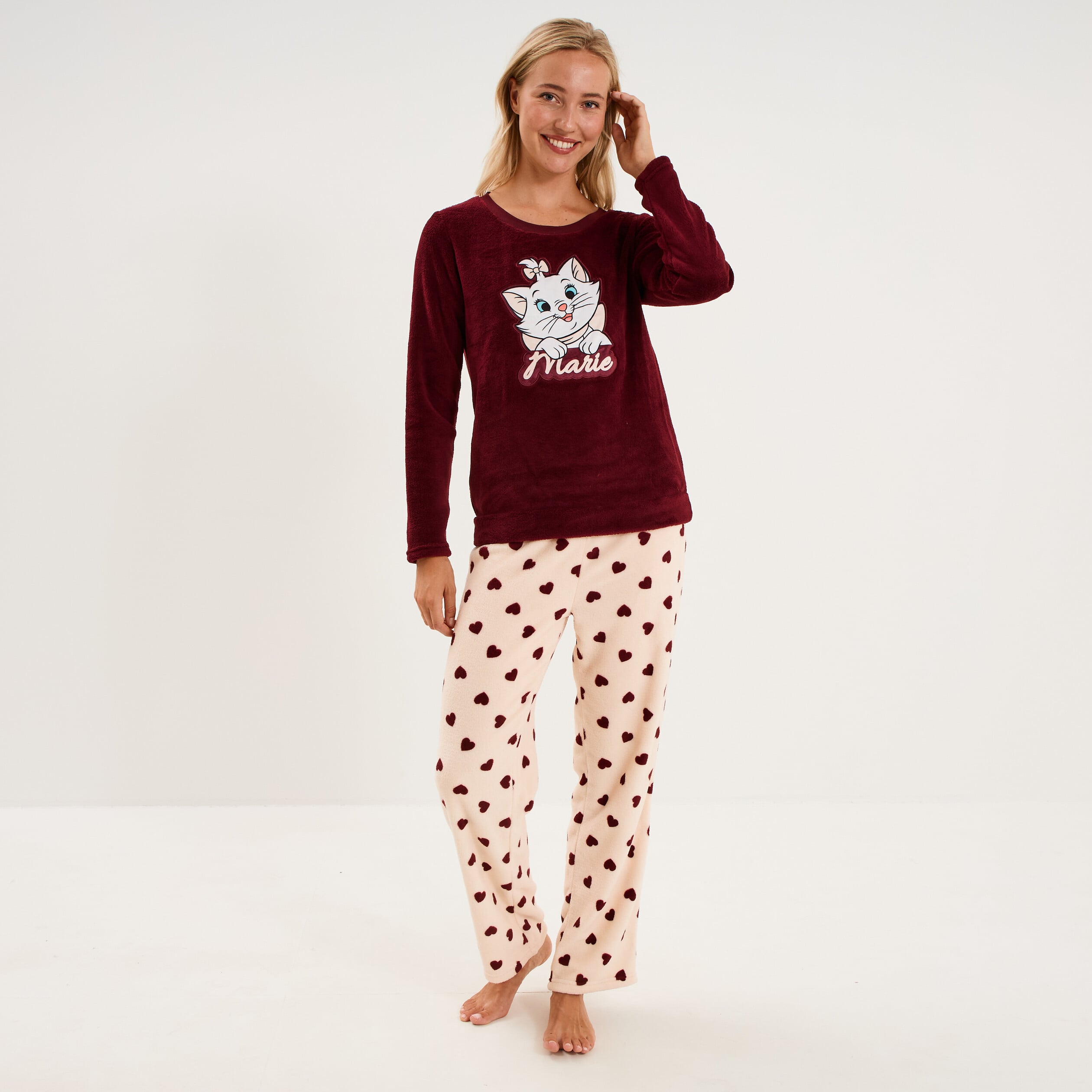 Ensemble pyjama velours Les Artistochats bordeaux femme