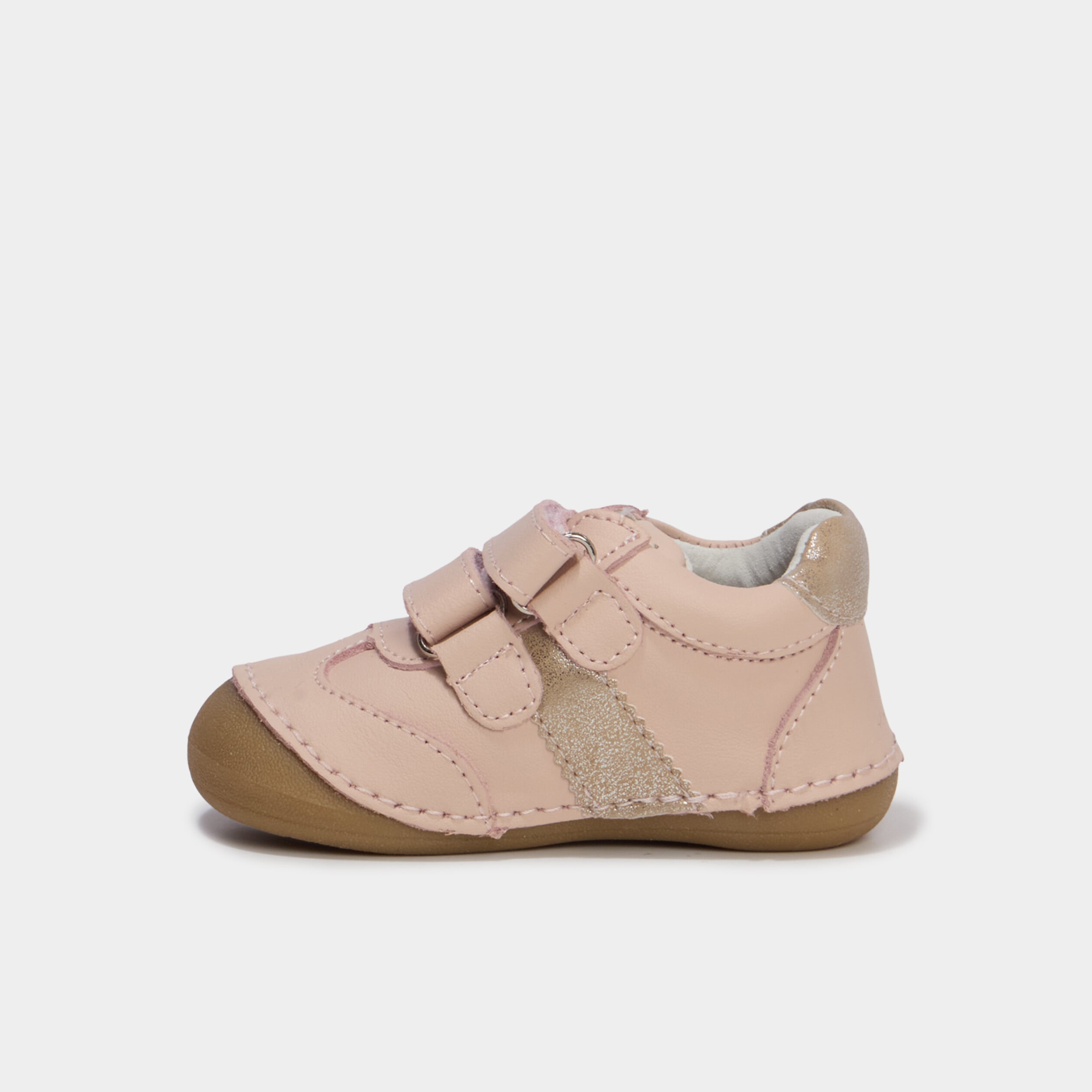 Bottillons &agrave; scratchs en cuir rose clair b&eacute;b&eacute; fille