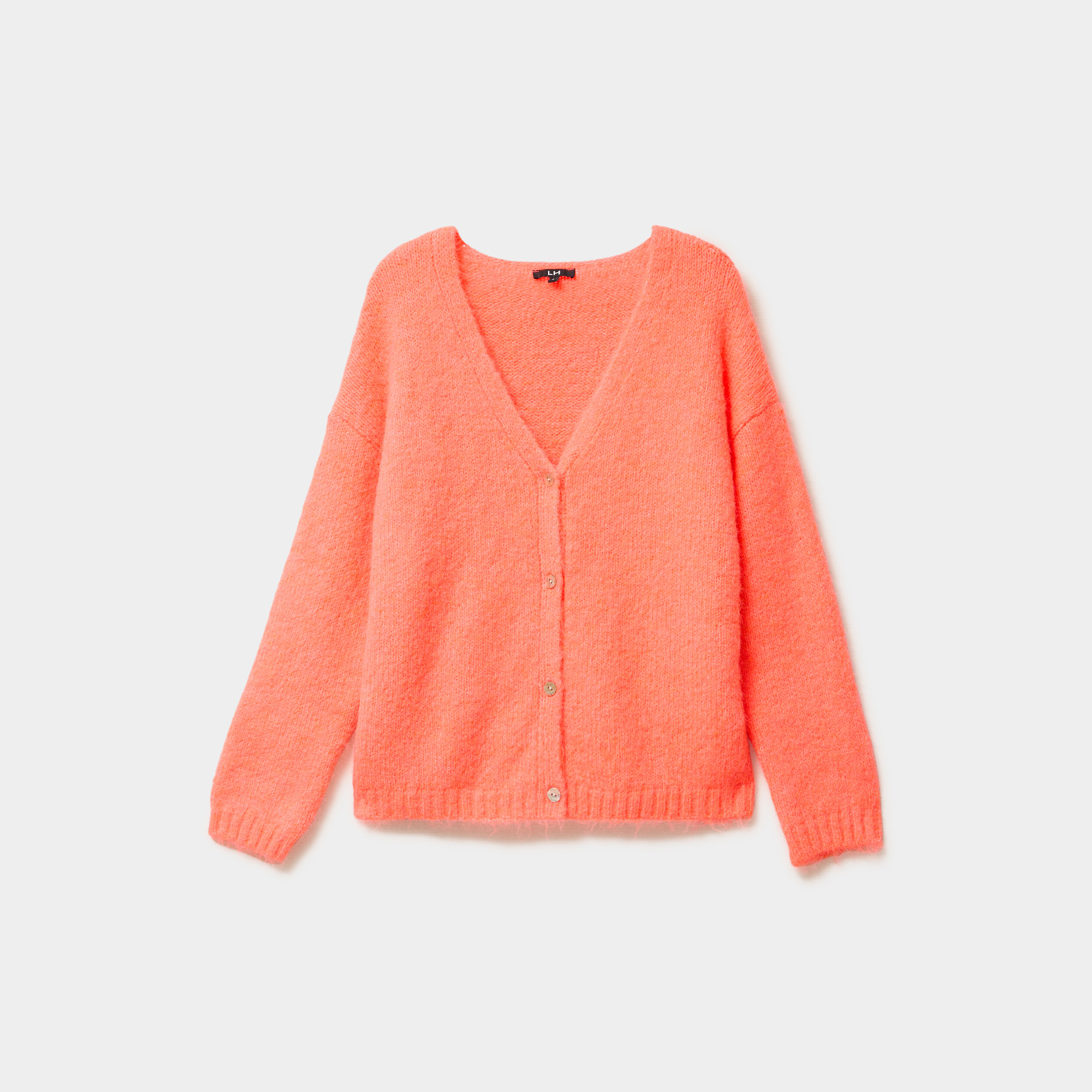 Gilet col en V manches longues rose fluo femme