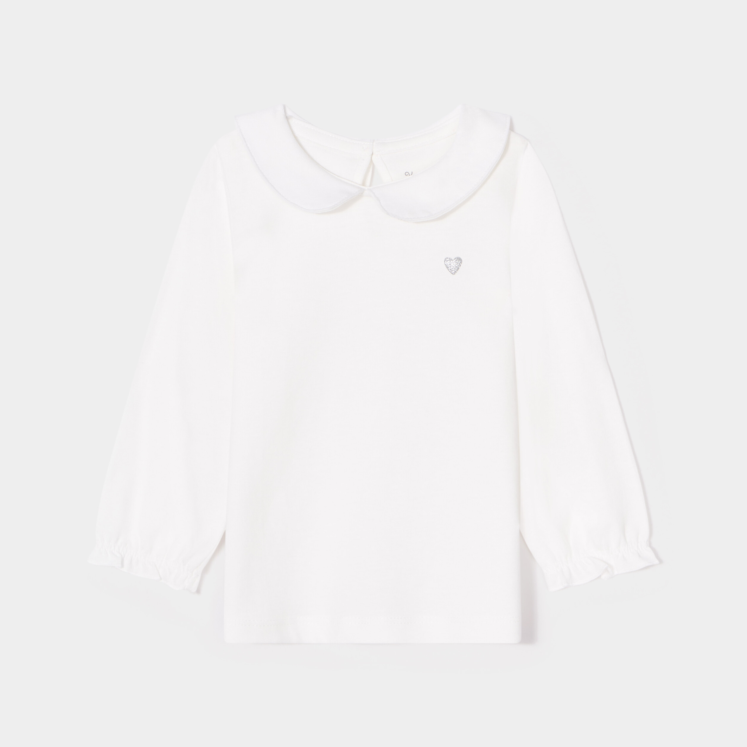 T-shirt col claudine manches longues blanc bébé fille