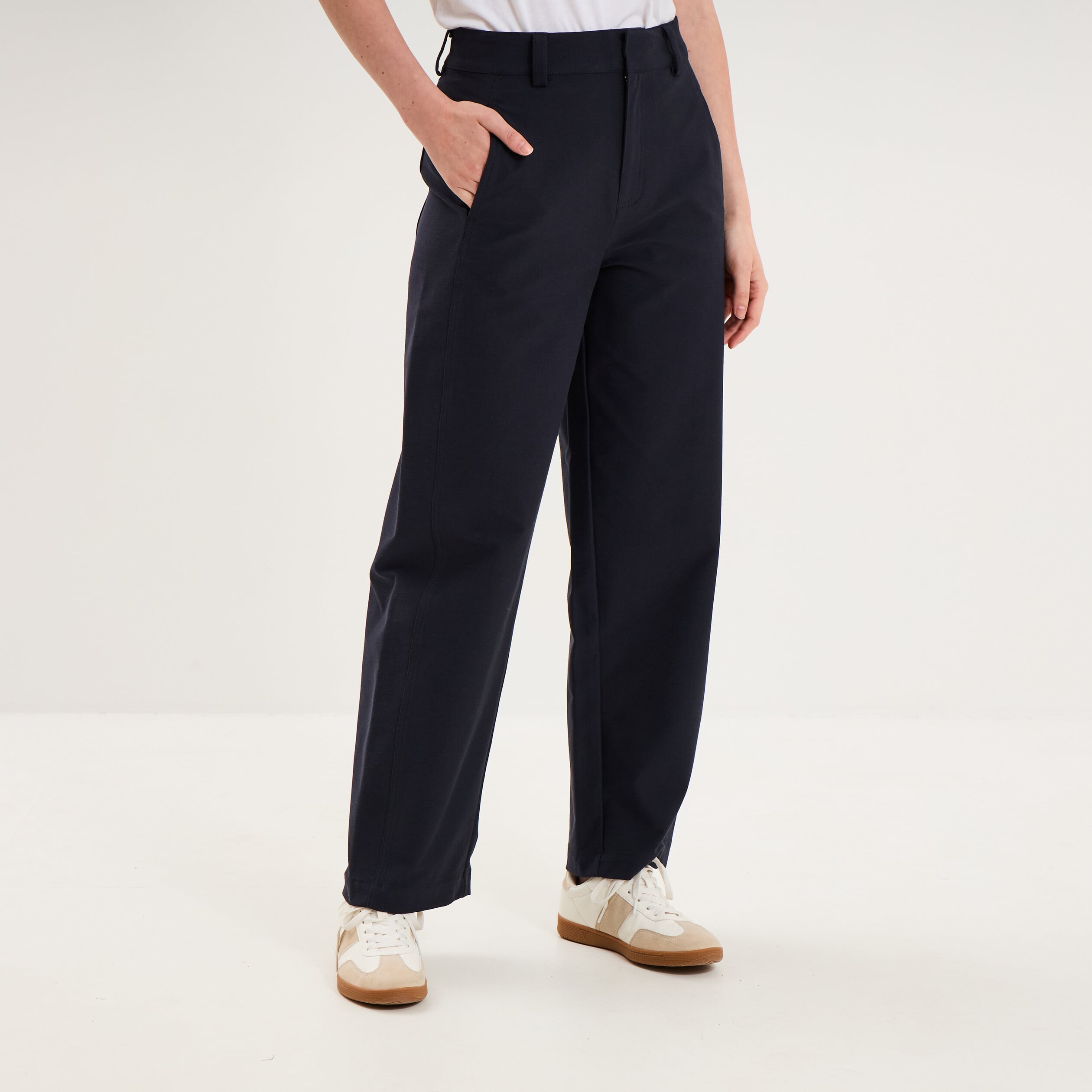Pantalon ballon taille haute bleu fonc&eacute; femme
