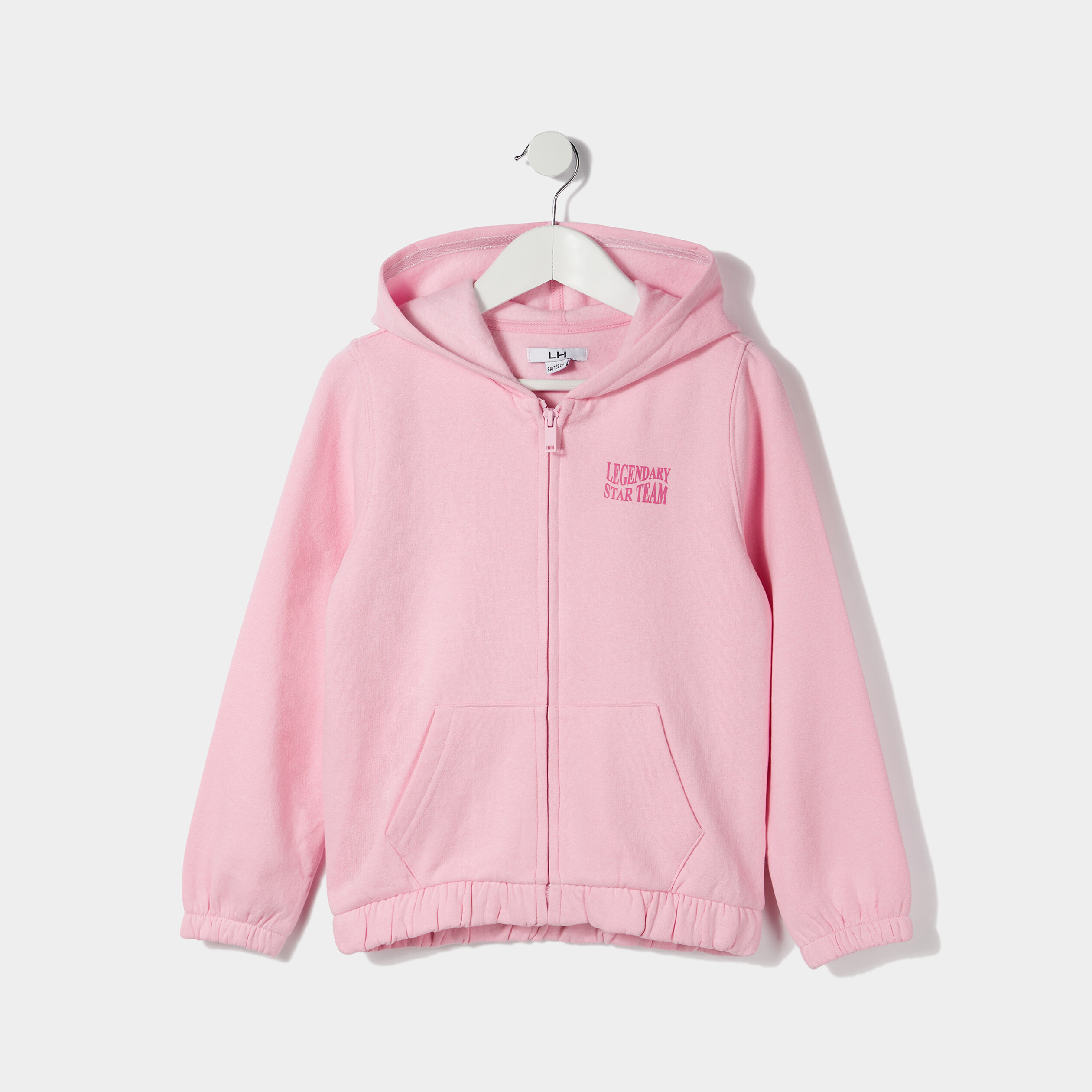 Sweat zippé molleton à capuche rose pastel fille