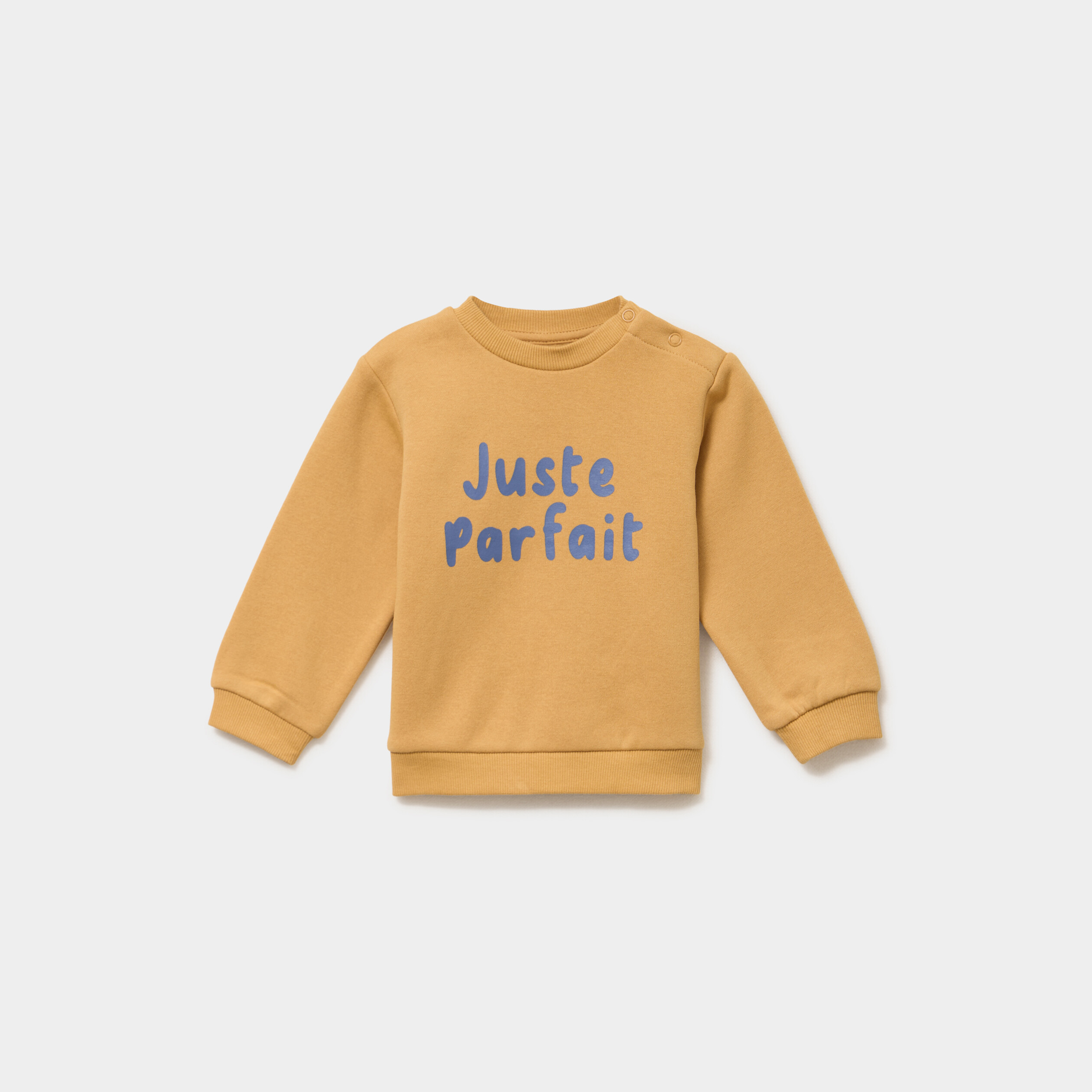 Sweat molletonn&eacute; &eacute;paule boutonn&eacute;e jaune moutarde b&eacute;b&eacute; gar&ccedil;on