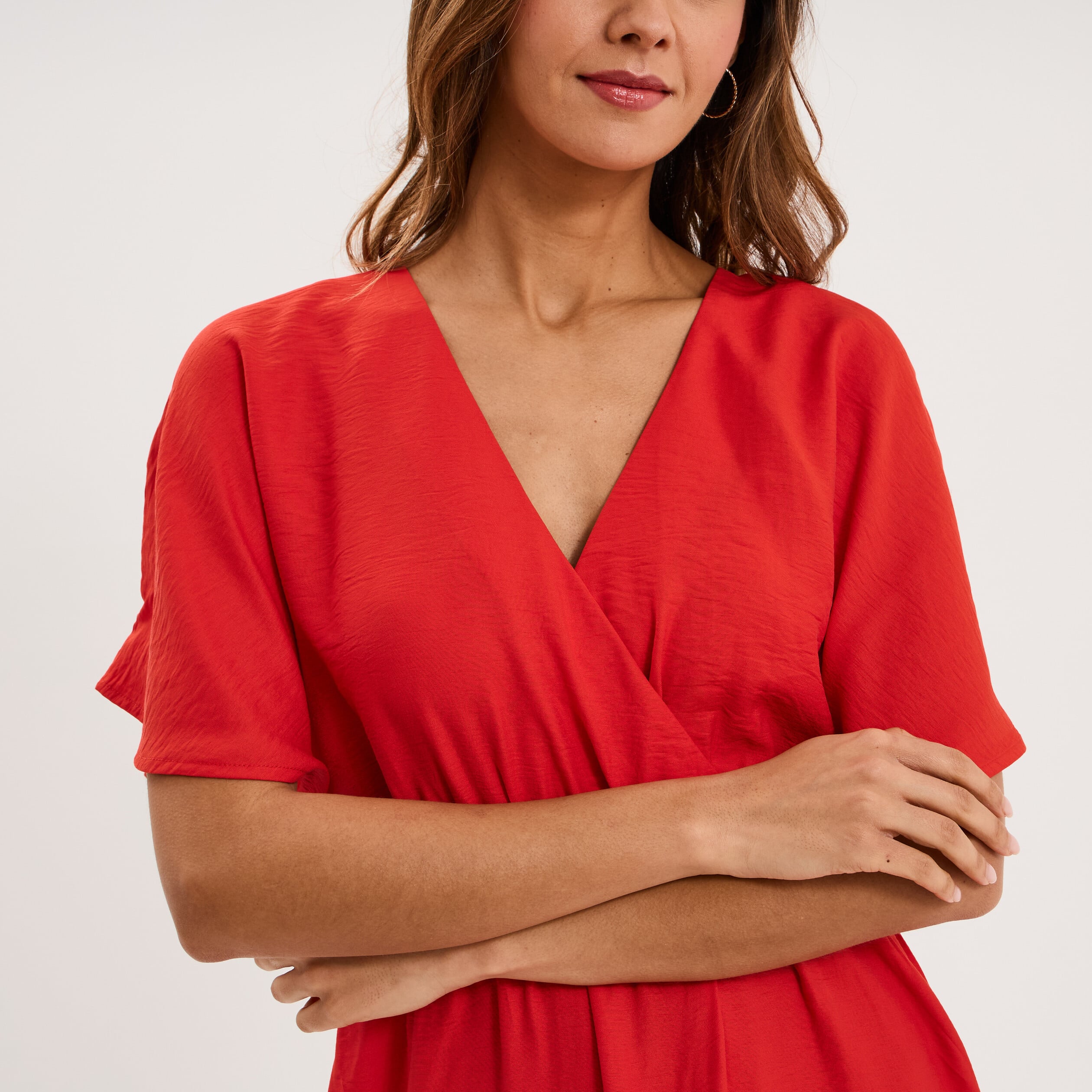 Robe longue &eacute;vas&eacute;e col cache-coeur rouge femme