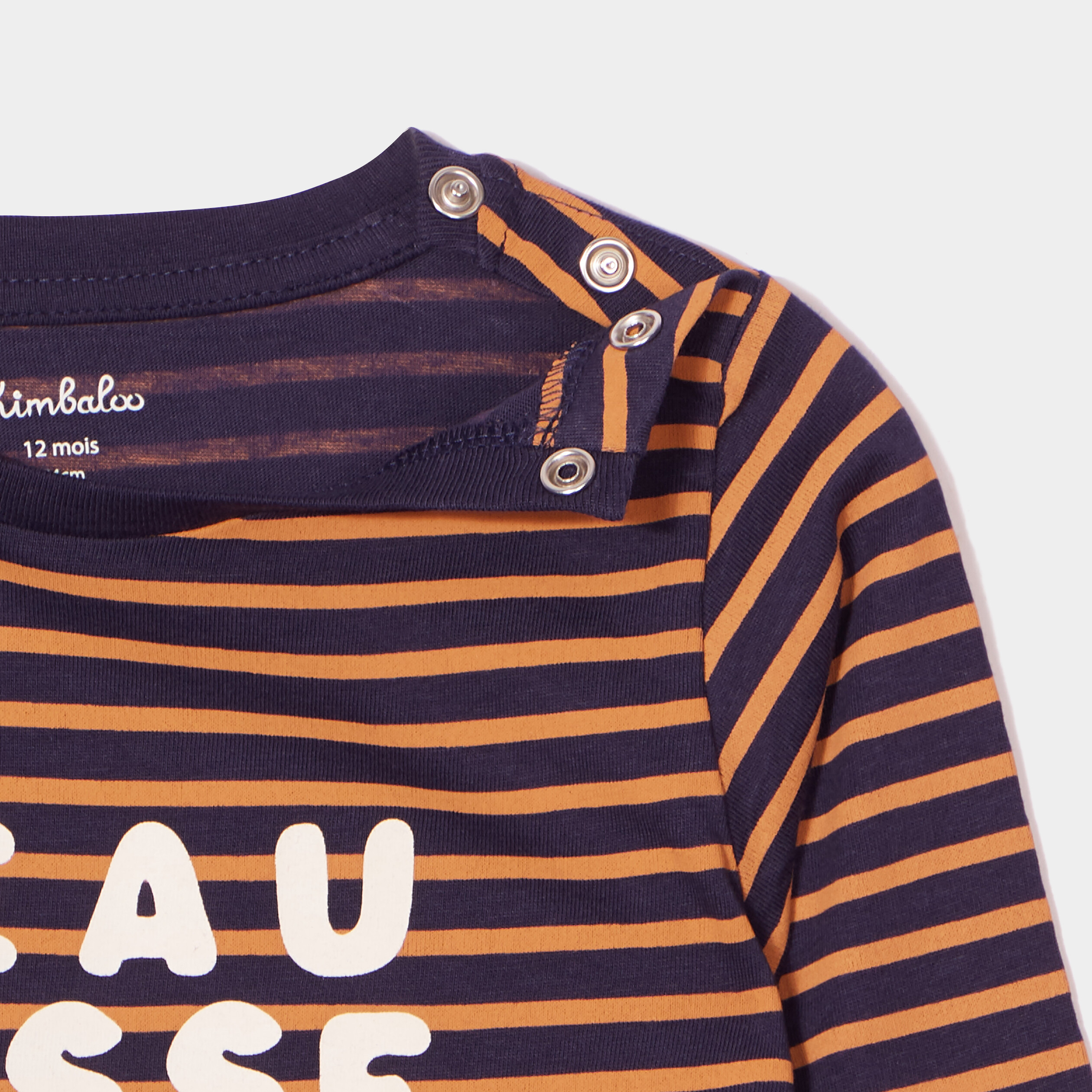 T-shirt épaule boutonnée manches longues bleu marine bébé garçon