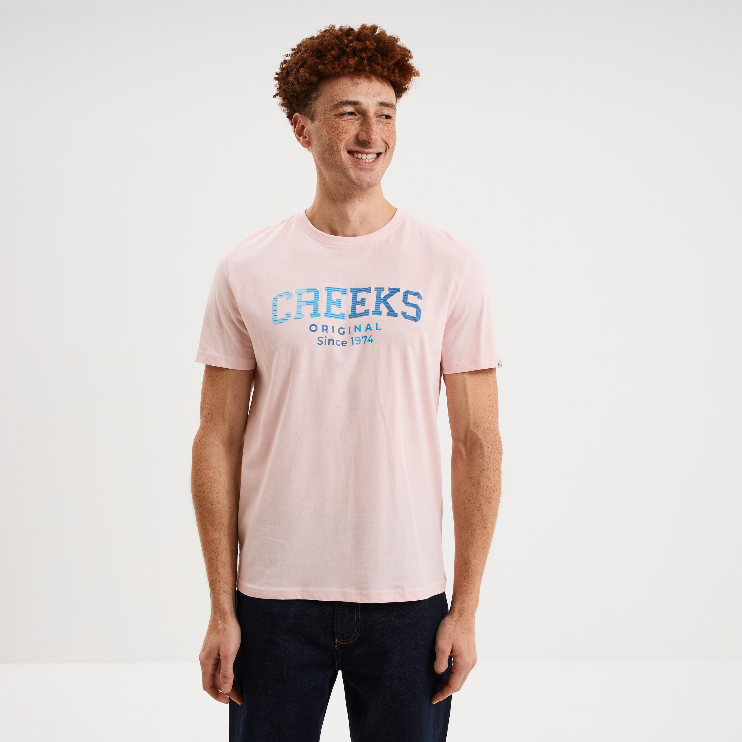 T-shirt manches courtes coton rose pastel homme