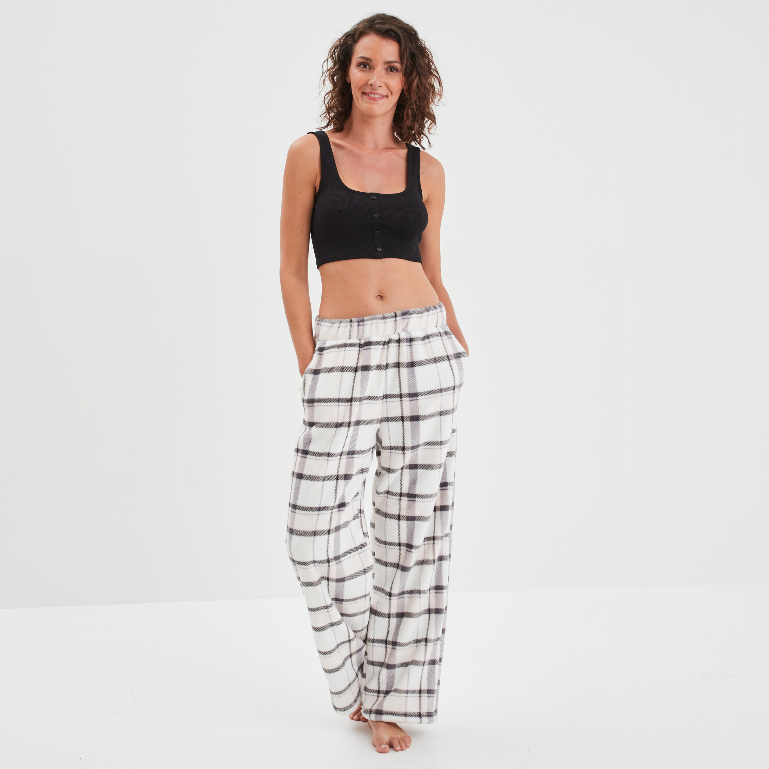 Pantalon de pyjama taille élastiquée rose femme