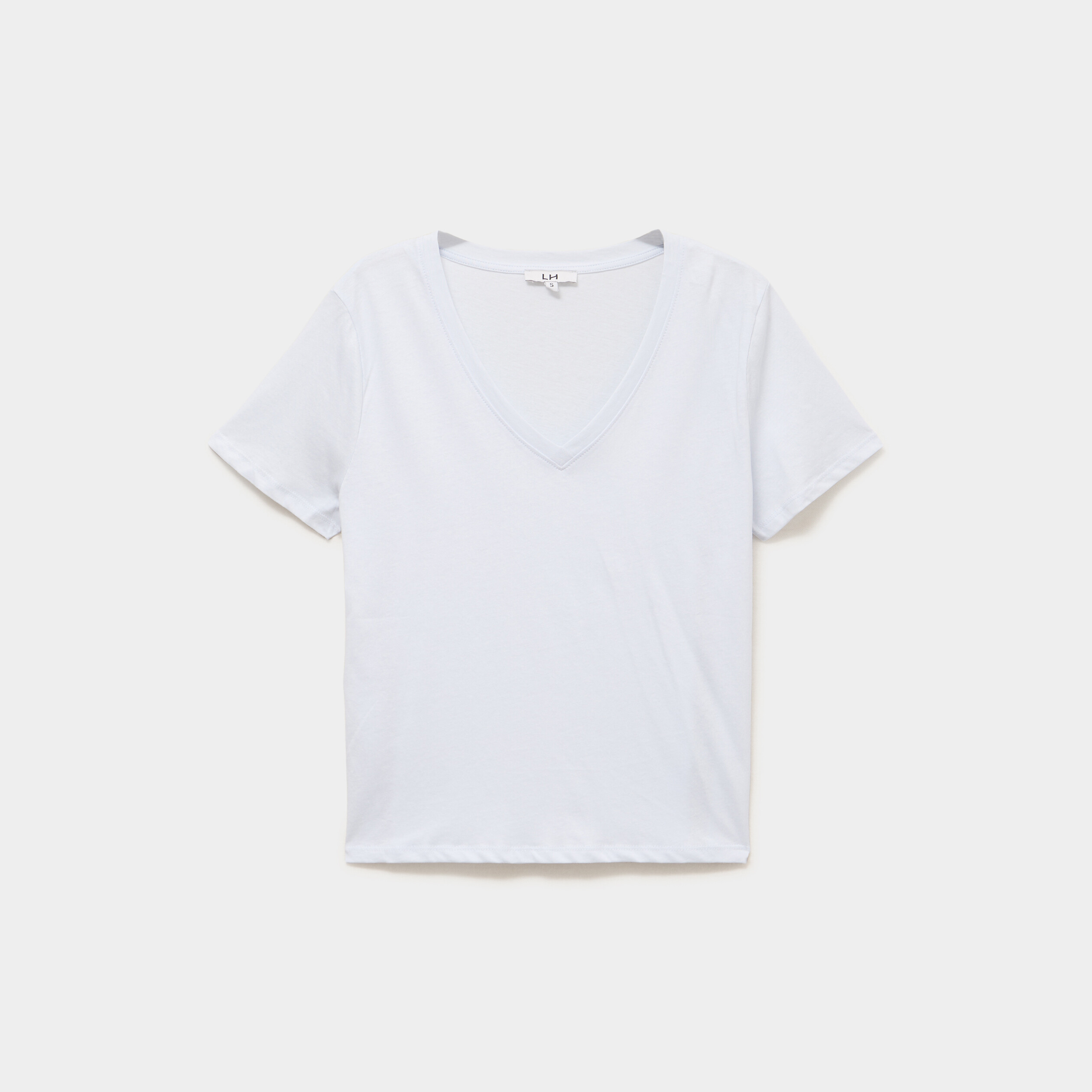 T-shirt manches courtes col en V coton bleu clair femme