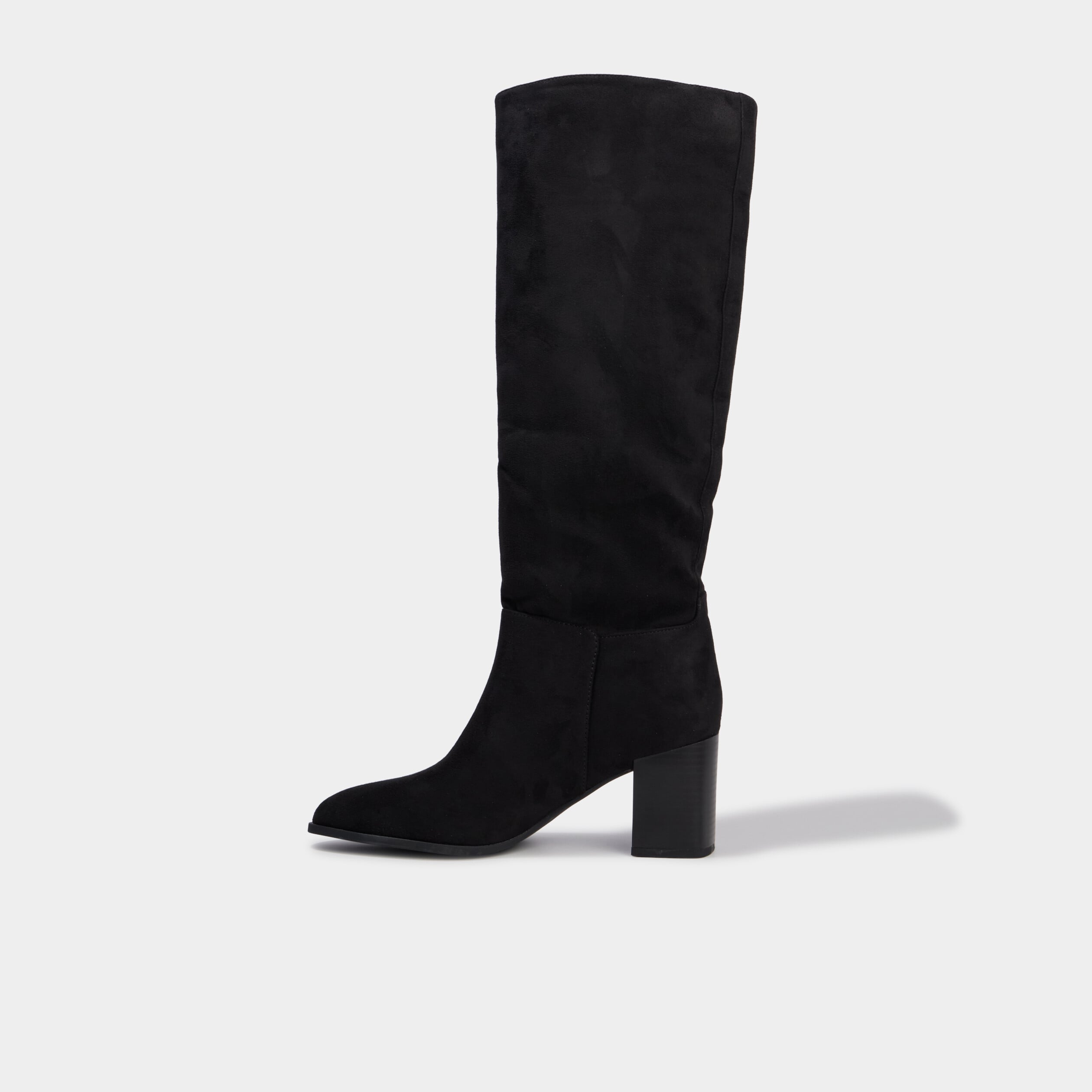 Botte haute talon bloc su&eacute;dine noir femme
