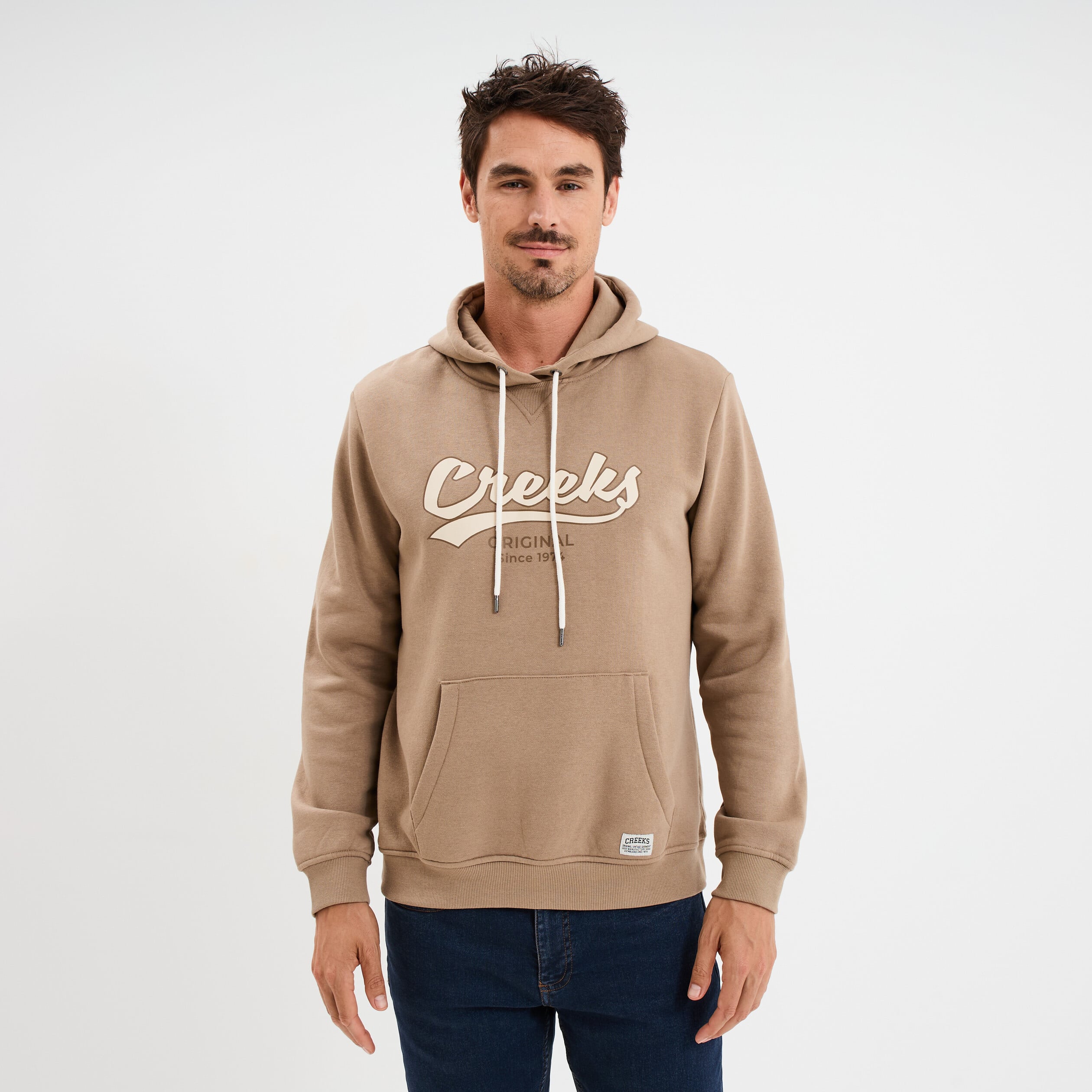 Sweat &agrave; capuche hoodie molleton taupe homme