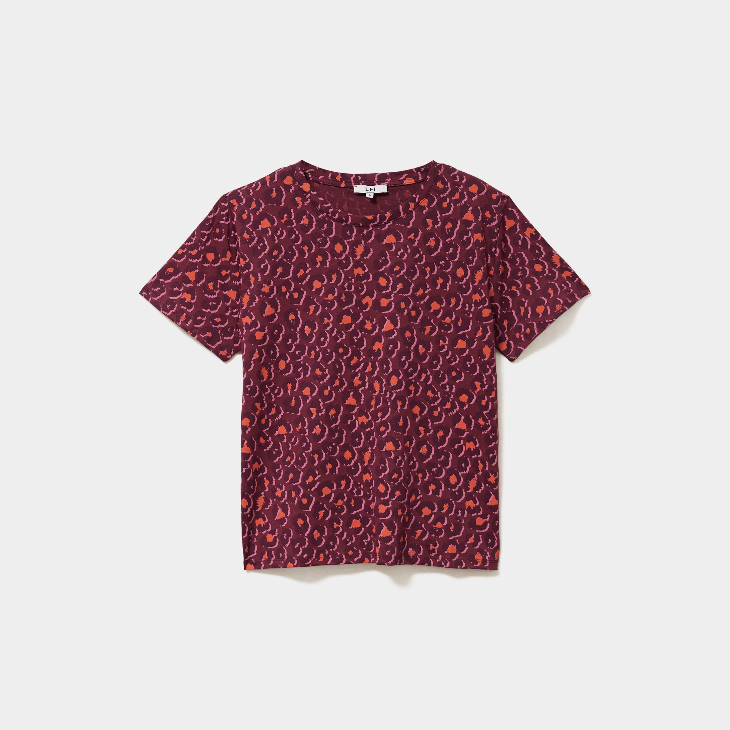 T-shirt coton col rond manches courtes bordeaux femme