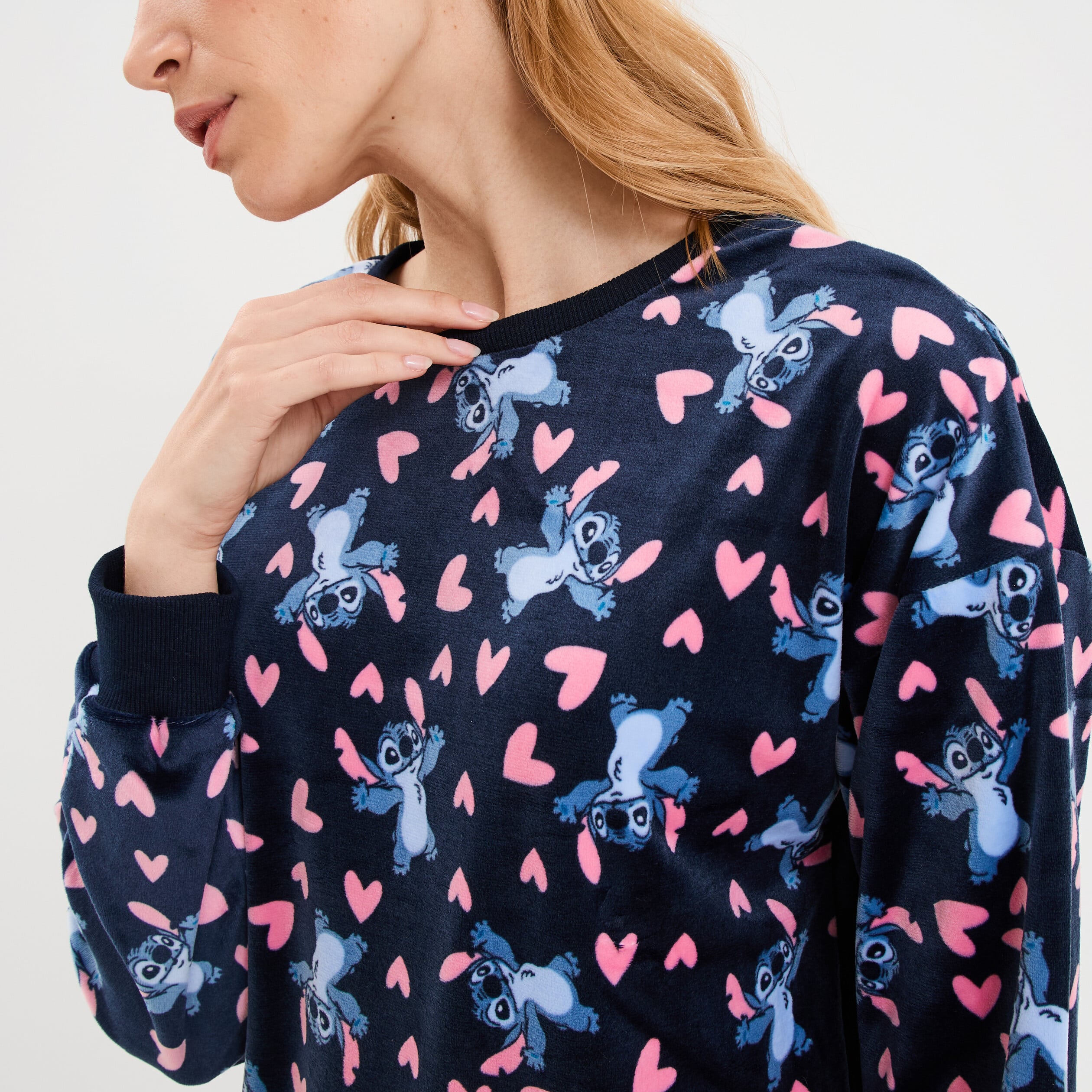 Coffret pyjama effet polaire Stitch bleu marine femme