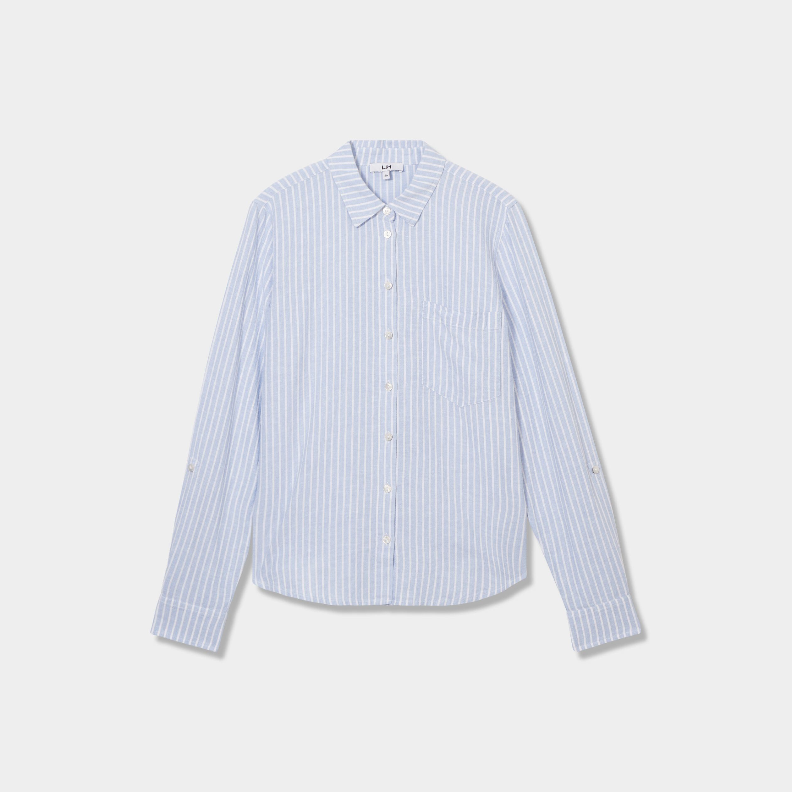 Chemise en lin m&eacute;lang&eacute; bleu lavande femme
