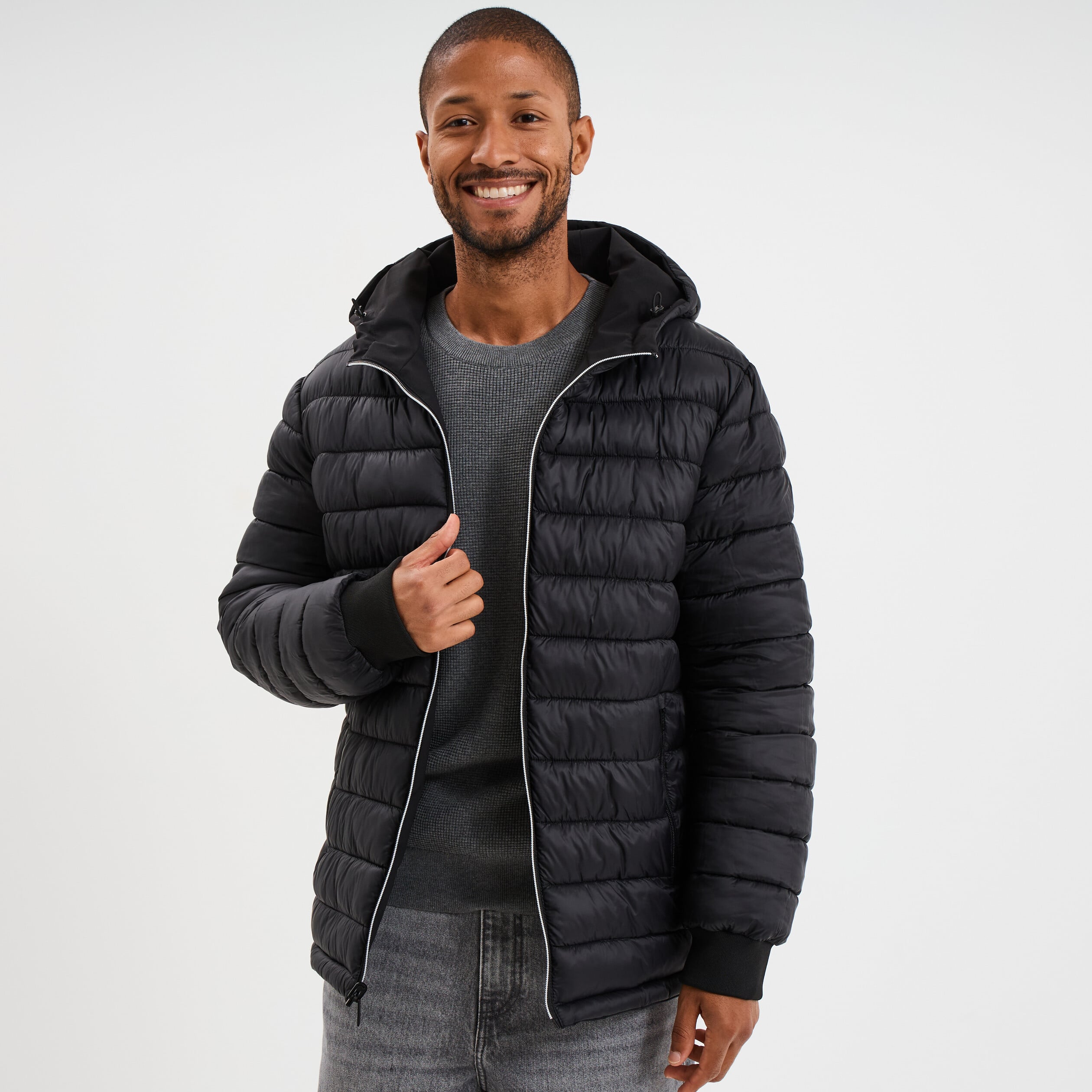 Blouson r&eacute;versible &agrave; capuche zipp&eacute; noir homme