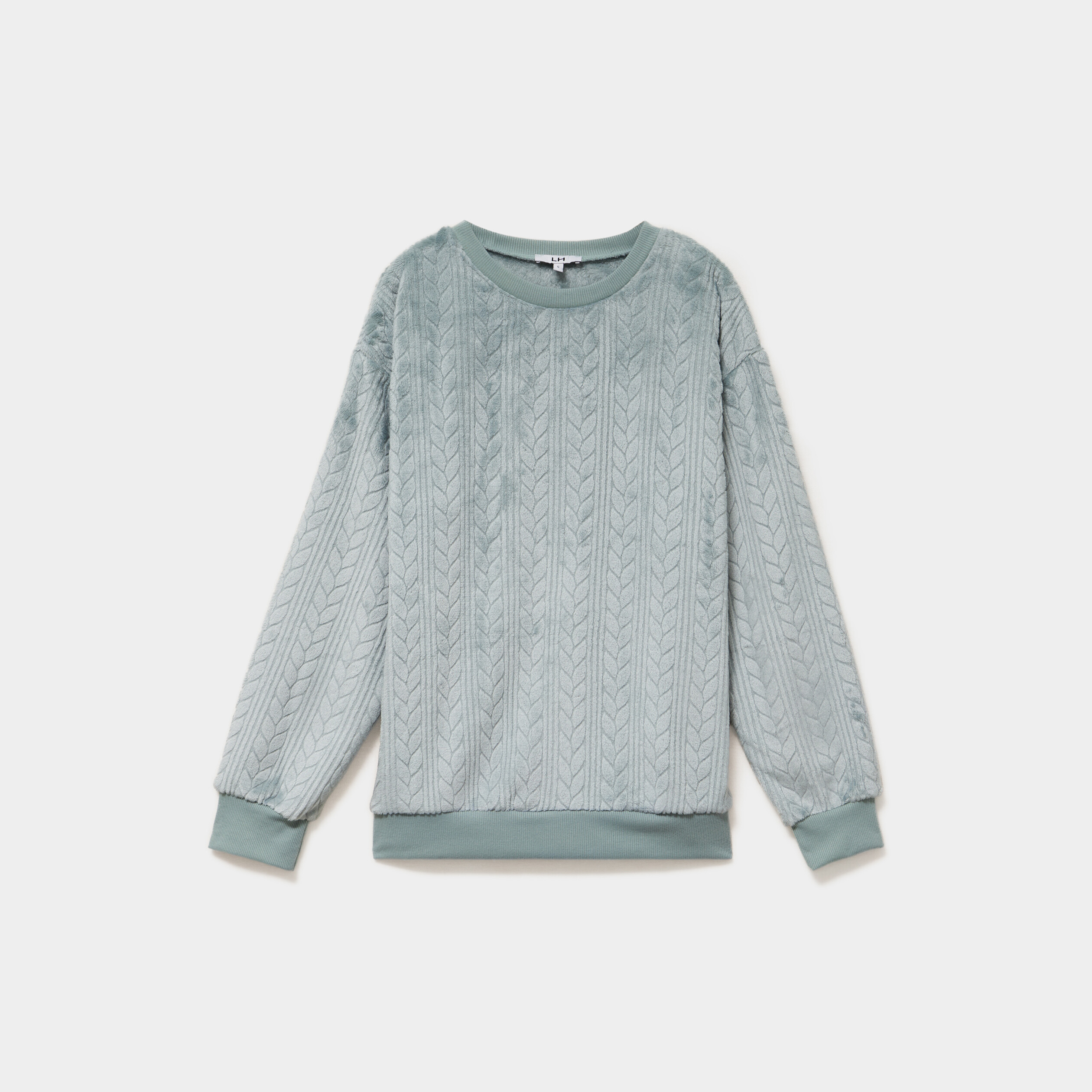 Haut de pyjama sweat polaire torsad&eacute; bleu gris femme
