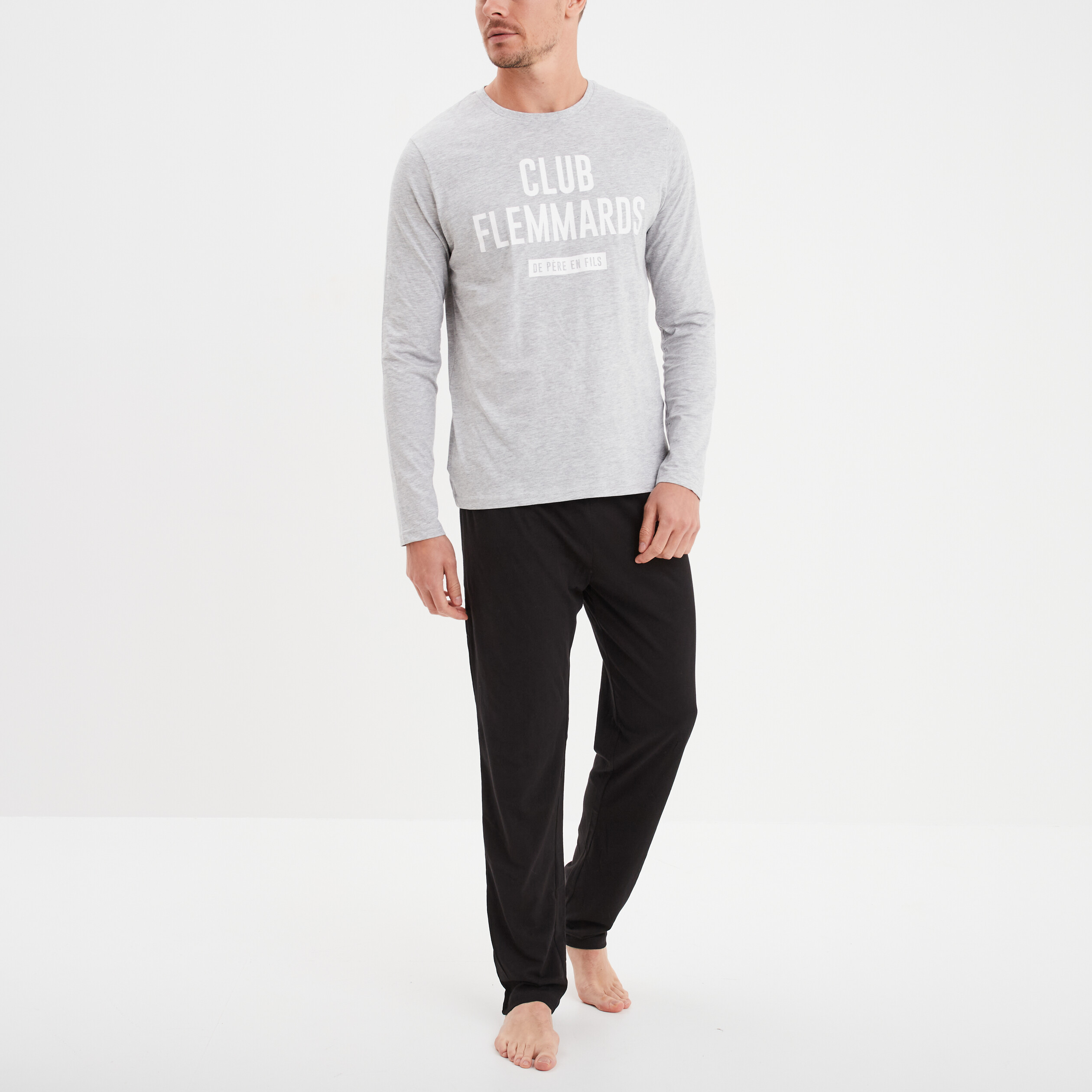 Ensemble pyjama 2 pi&egrave;ces gris clair homme