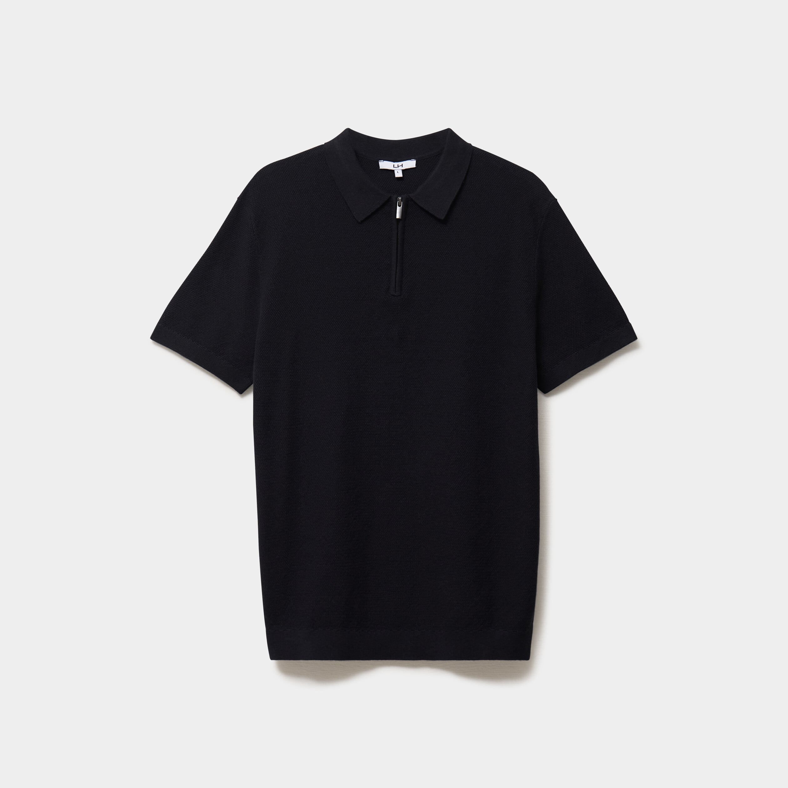 Polo col zipp&eacute; manches courtes coton noir homme