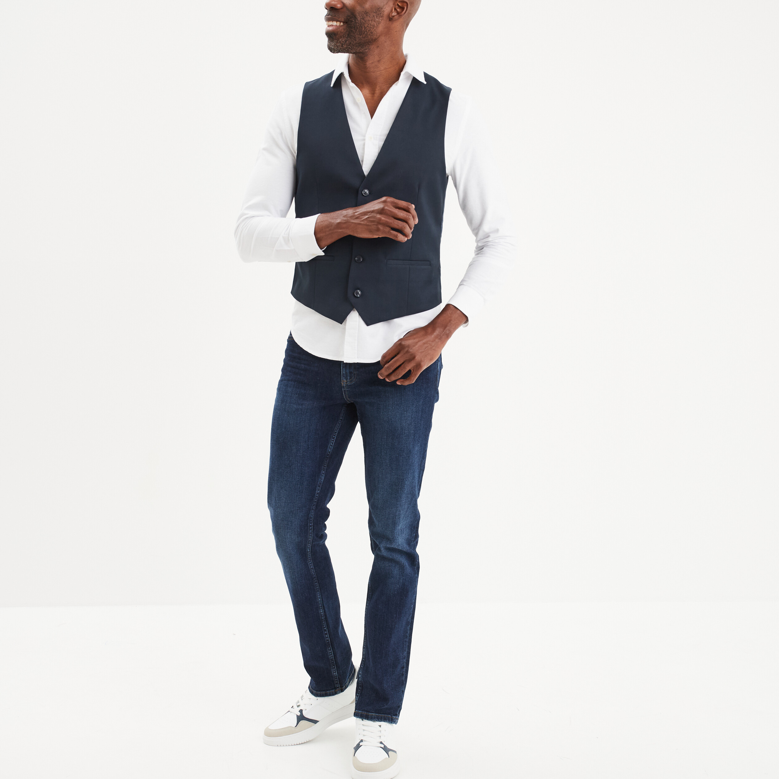 gilet de costume droit boutonne bleu marine homme Gilet de costume droit boutonné bleu marine homme