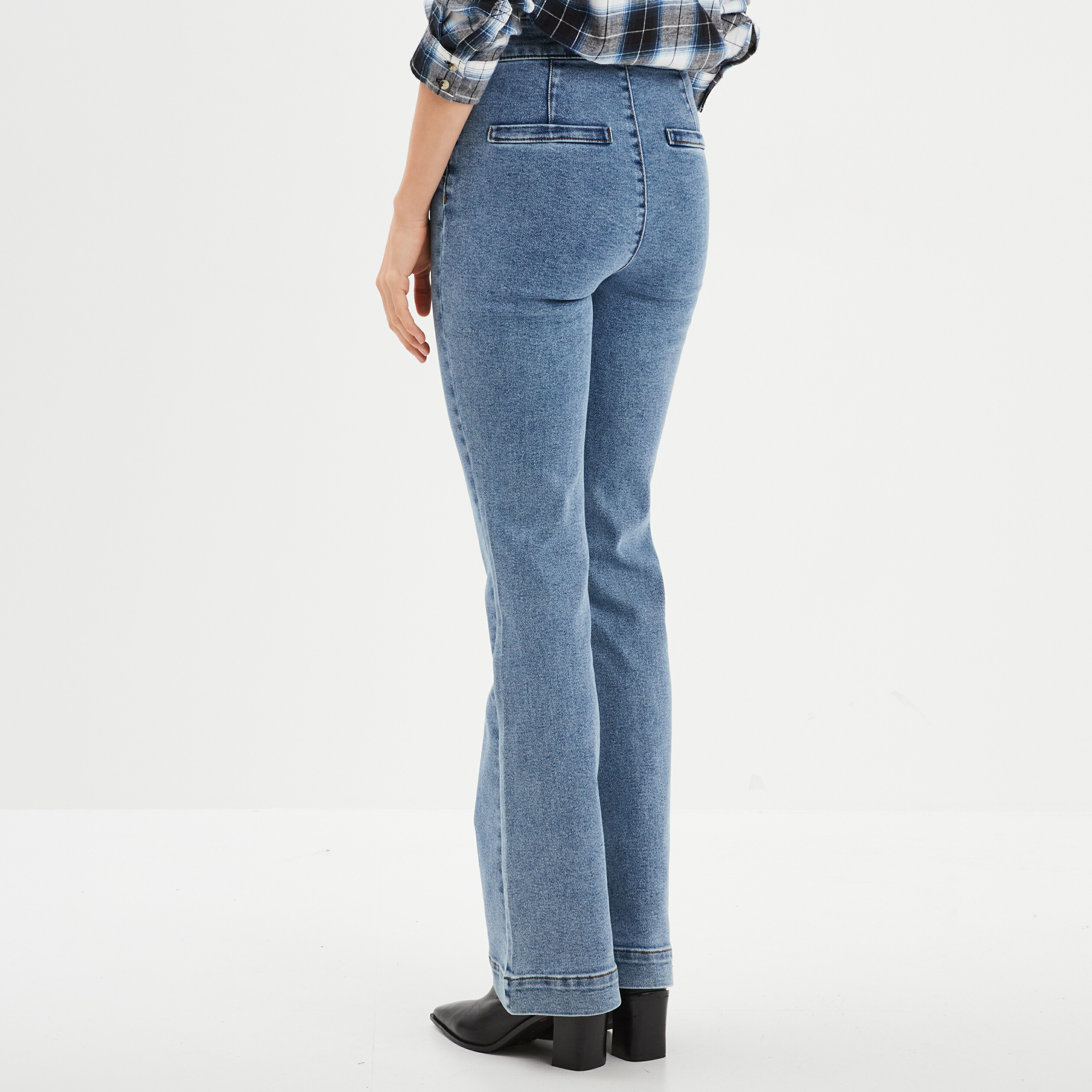 Jeans taille haute flare &agrave; ponts denim double stone femme