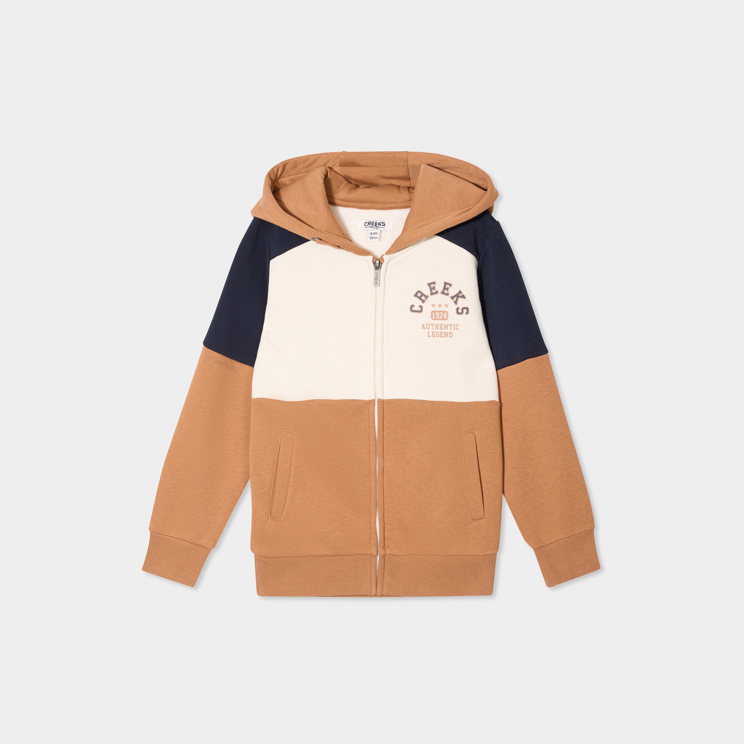 sweat a capuche zippe creeks camel garcon Sweat à capuche zippé Creeks camel garçon