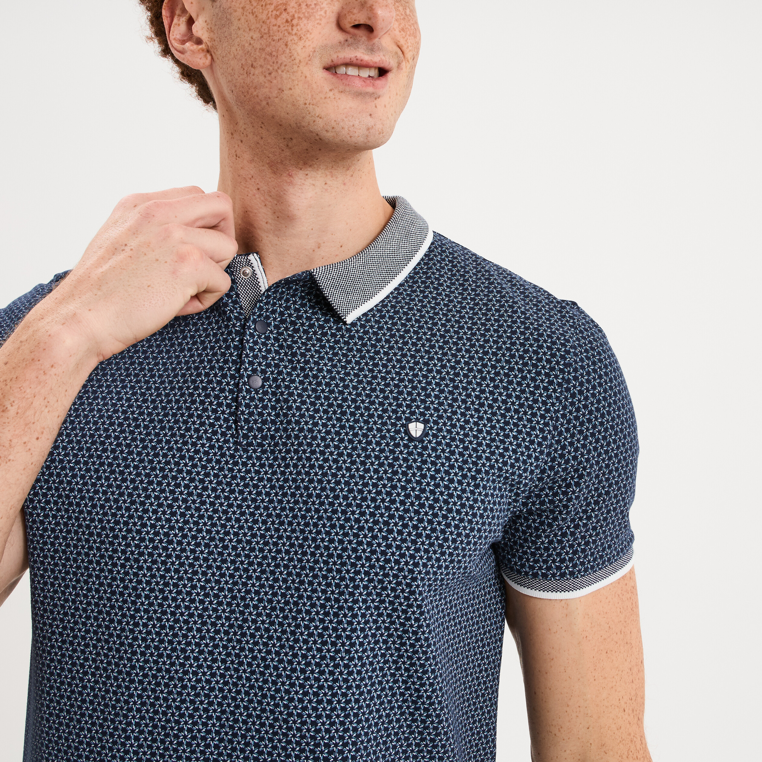 Polo slim manches courtes stretch bleu marine homme