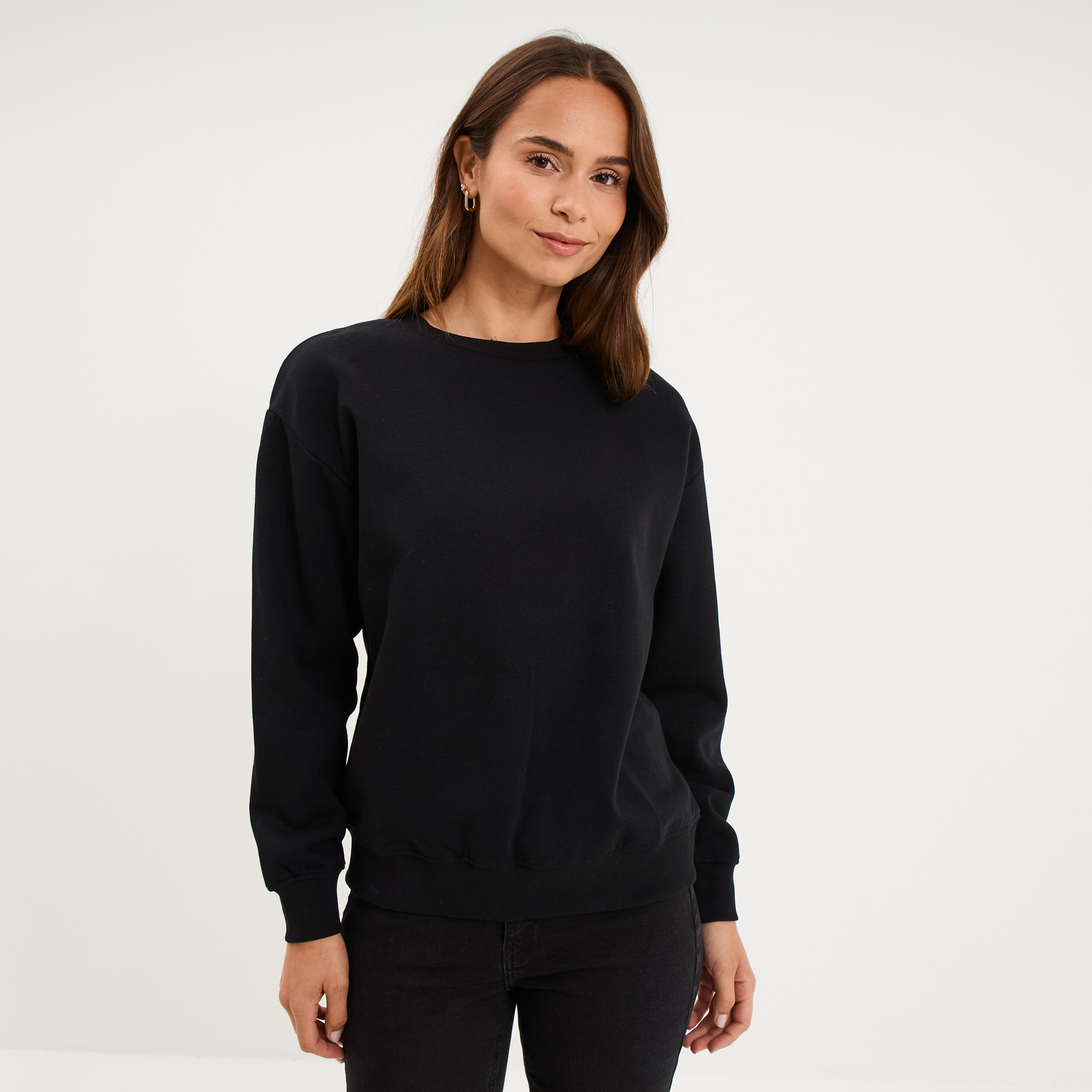 Sweat col rond manches longues noir femme