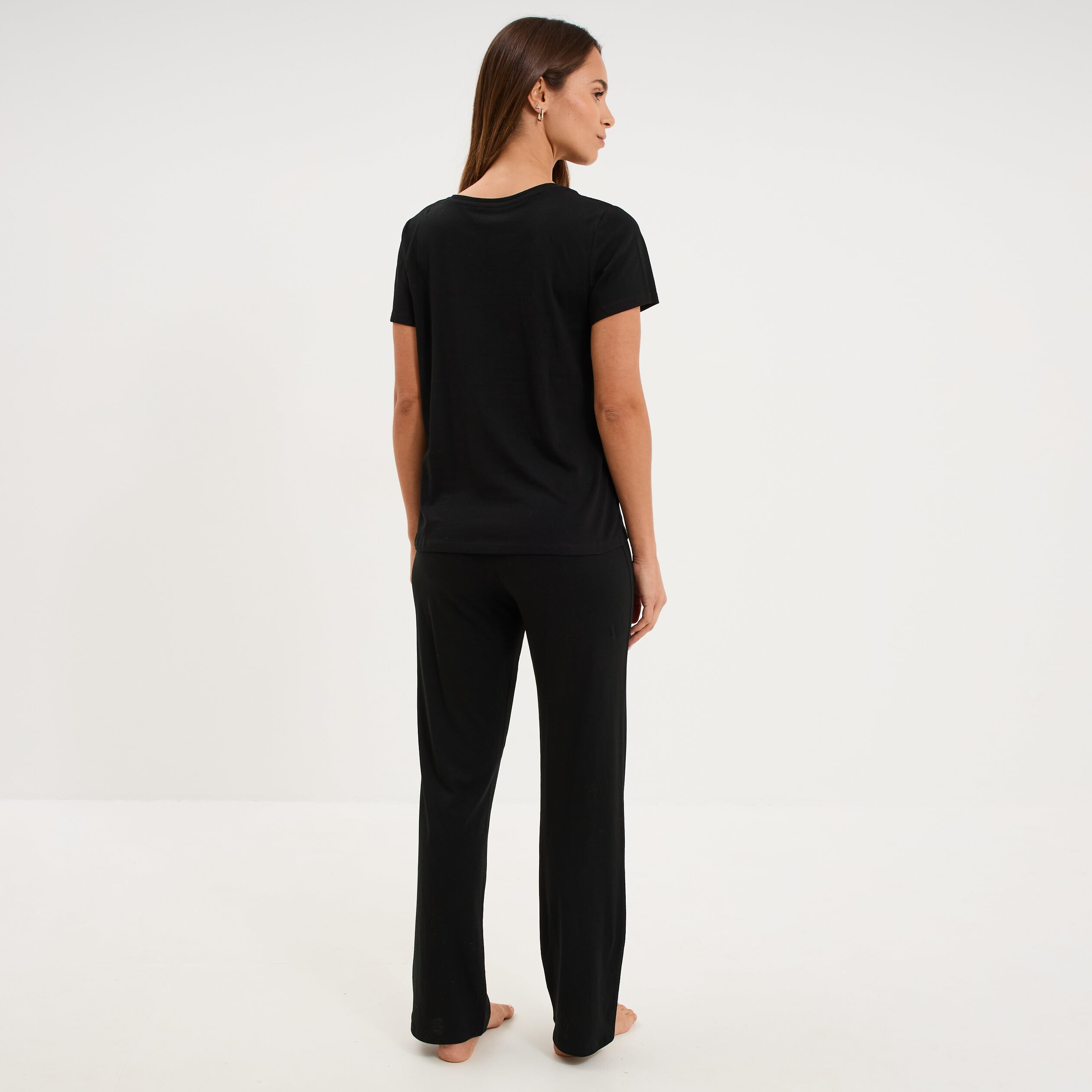 Ensemble pyjama t-shirt pantalon coton noir femme